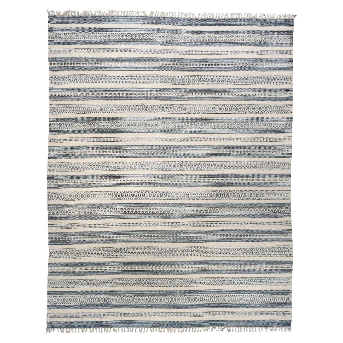 Beachy Blue and White 8x10 Kilim Rug