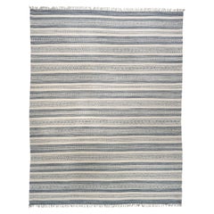 Beachy Blue and White 8x10 Kilim Rug