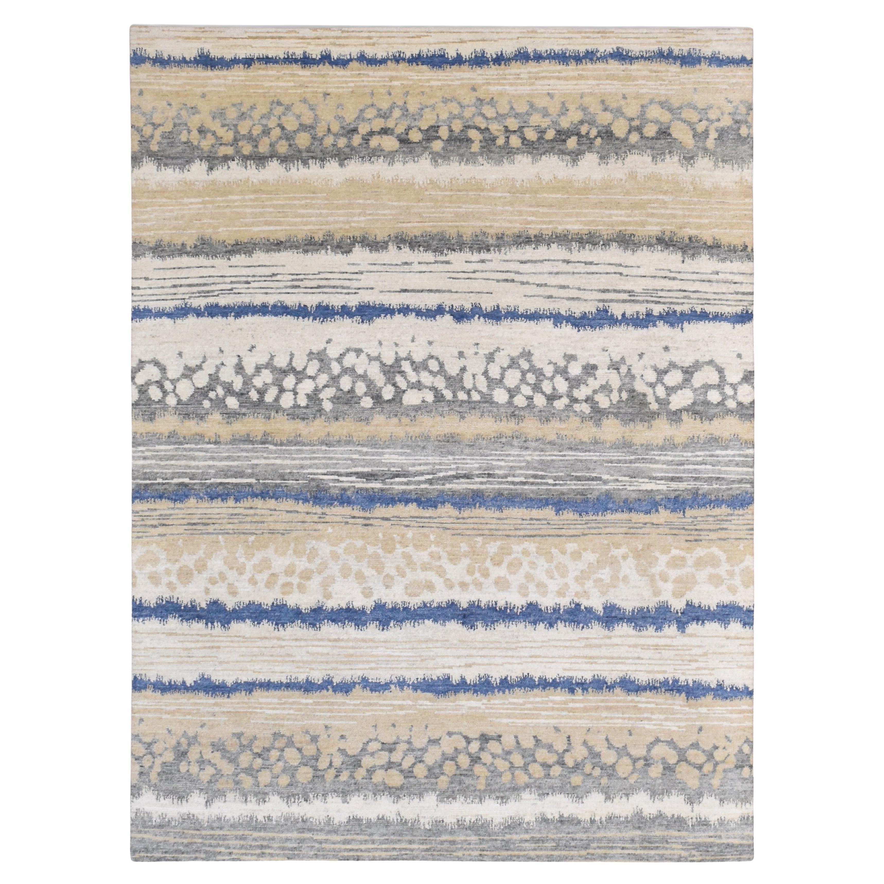 Tapis Beachy Modern Ocean Layered Patterned en laine 9
1

x12
1

 en vente