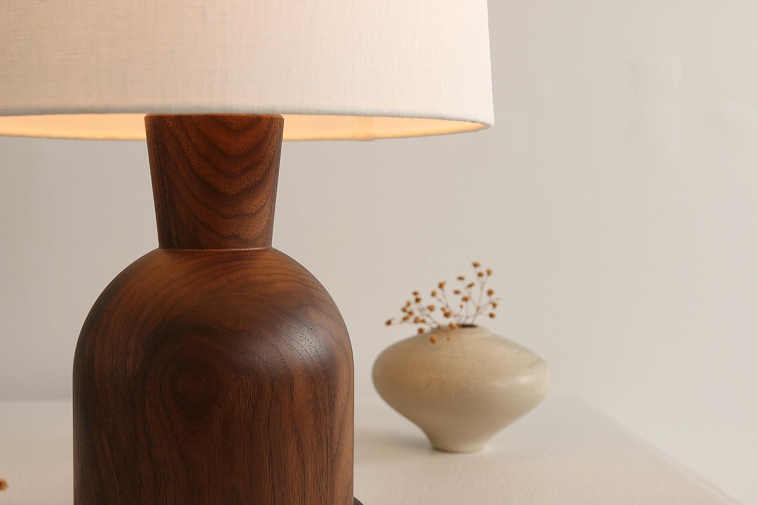 American Beacon Small Table Lamp with Walnut Body and Linen Shade by Studio Dunn