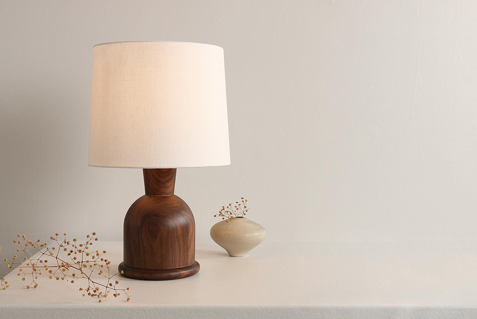 Hand-Crafted Beacon Small Table Lamp with Walnut Body and Linen Shade by Studio Dunn