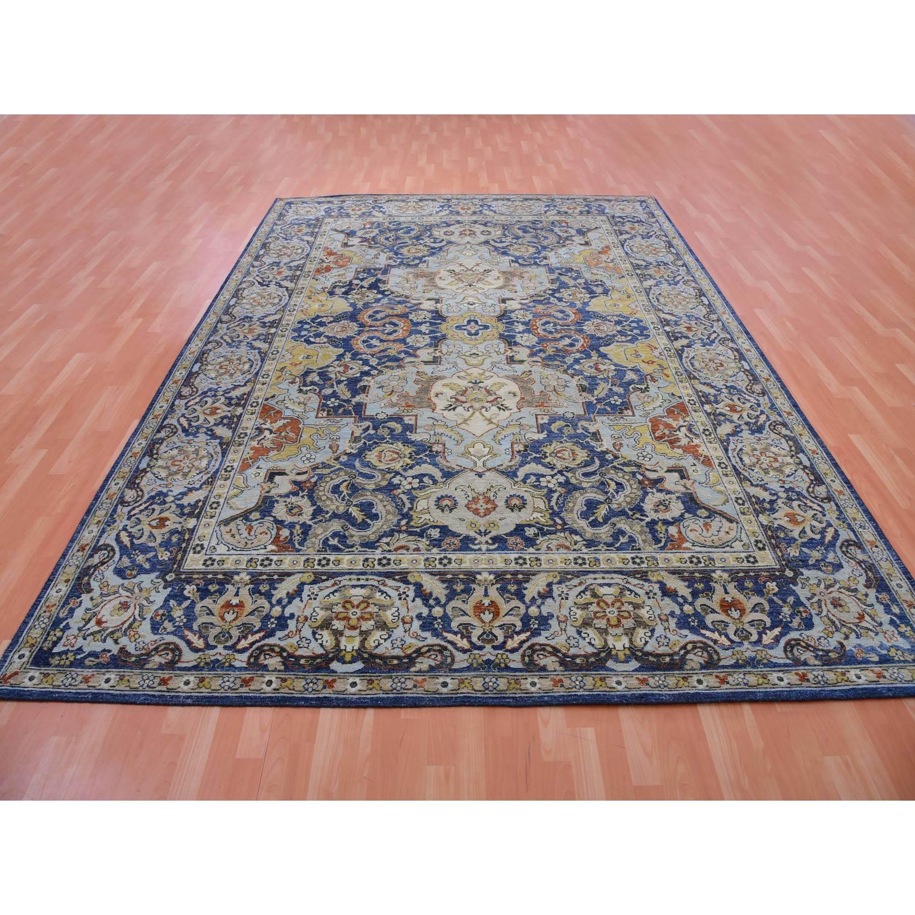 Medieval Beacon Blue Antique Persian Isphahan Inspired Wool Hand Knotted Rug 9'x12'3