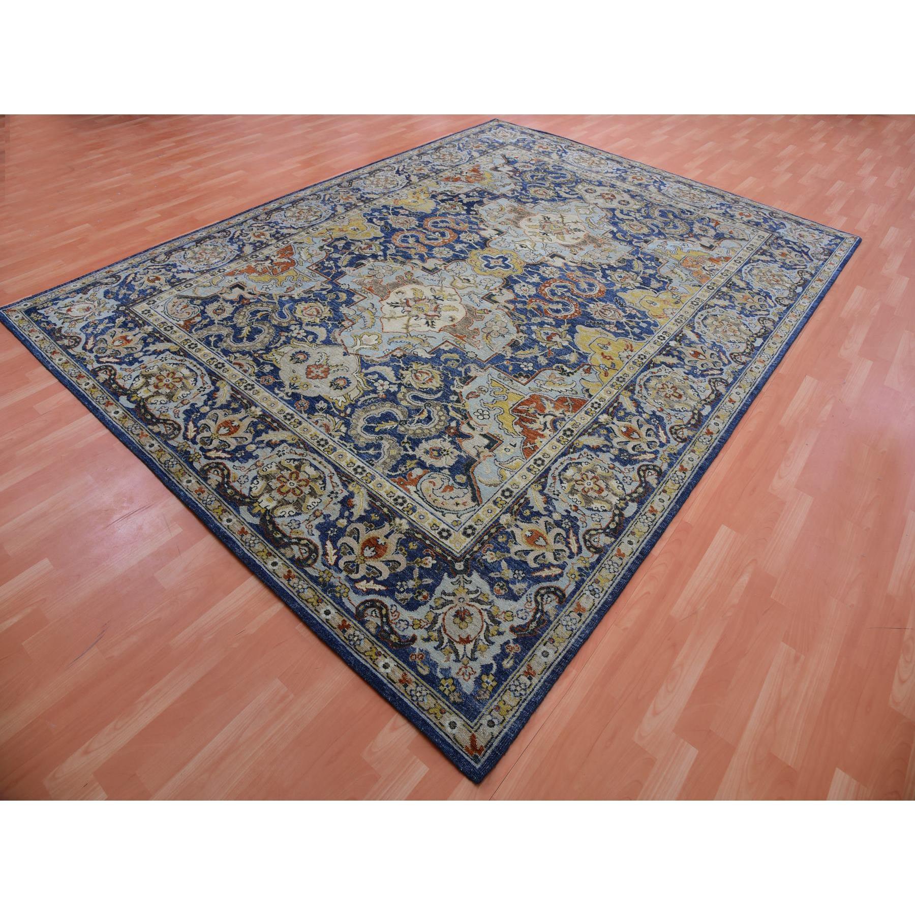 Indian Beacon Blue Antique Persian Isphahan Inspired Wool Hand Knotted Rug 9'x12'3