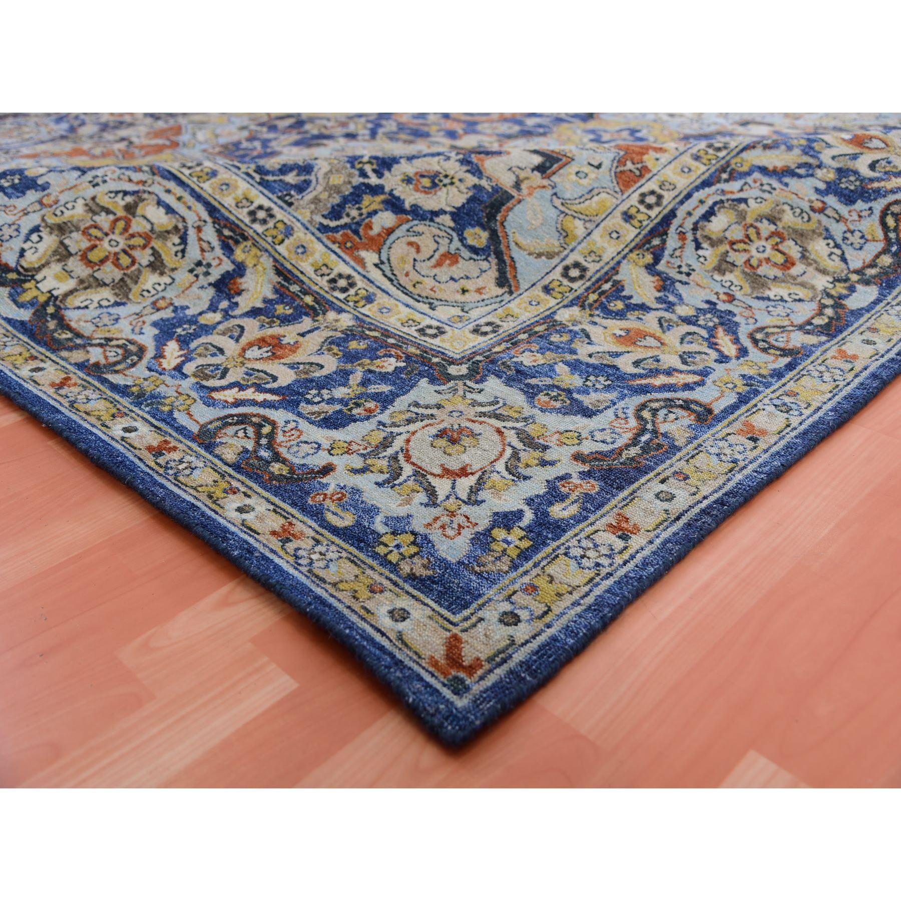 Mid-20th Century Beacon Blue Antique Persian Isphahan Inspired Wool Hand Knotted Rug 9'x12'3