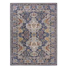 Beacon Blue Antique Persian Isphahan Inspired Wool Hand Knotted Rug 9'x12'3"