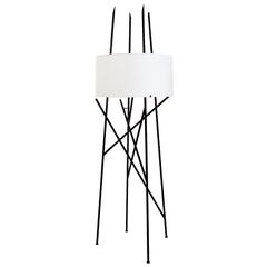 Beacon Floor Lamp with Linen Shade and Satin Black Frame by Powell & Bonnell