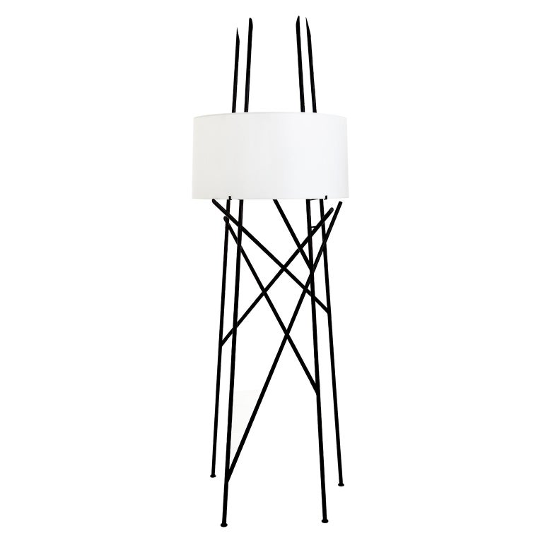 Beacon Floor Lamp with Linen Shade and Satin Black Frame by Powell and
