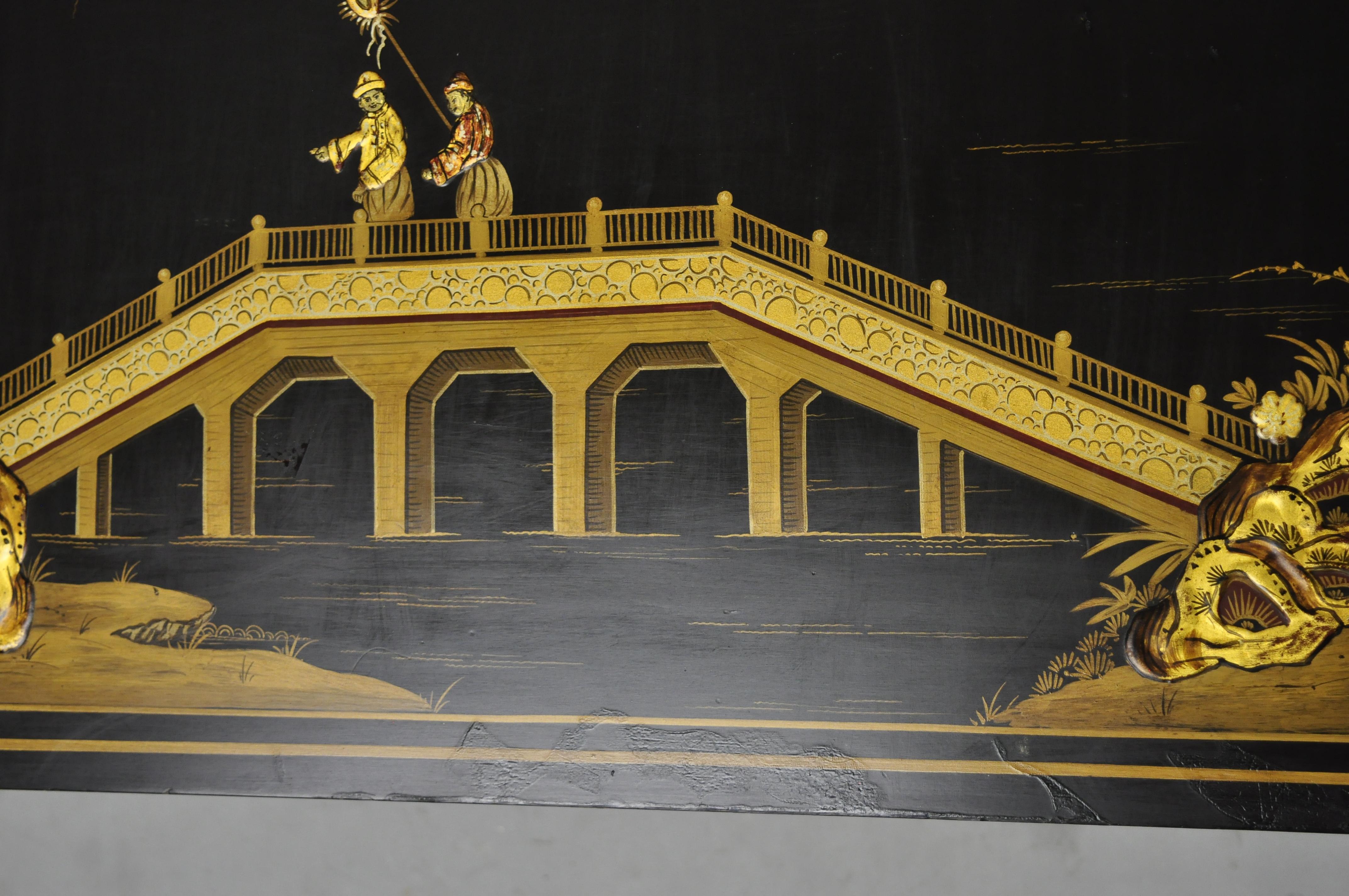 Beacon Hill Collection George III Chinoiserie Black Lacquer Painted Coffee Table In Good Condition In Philadelphia, PA