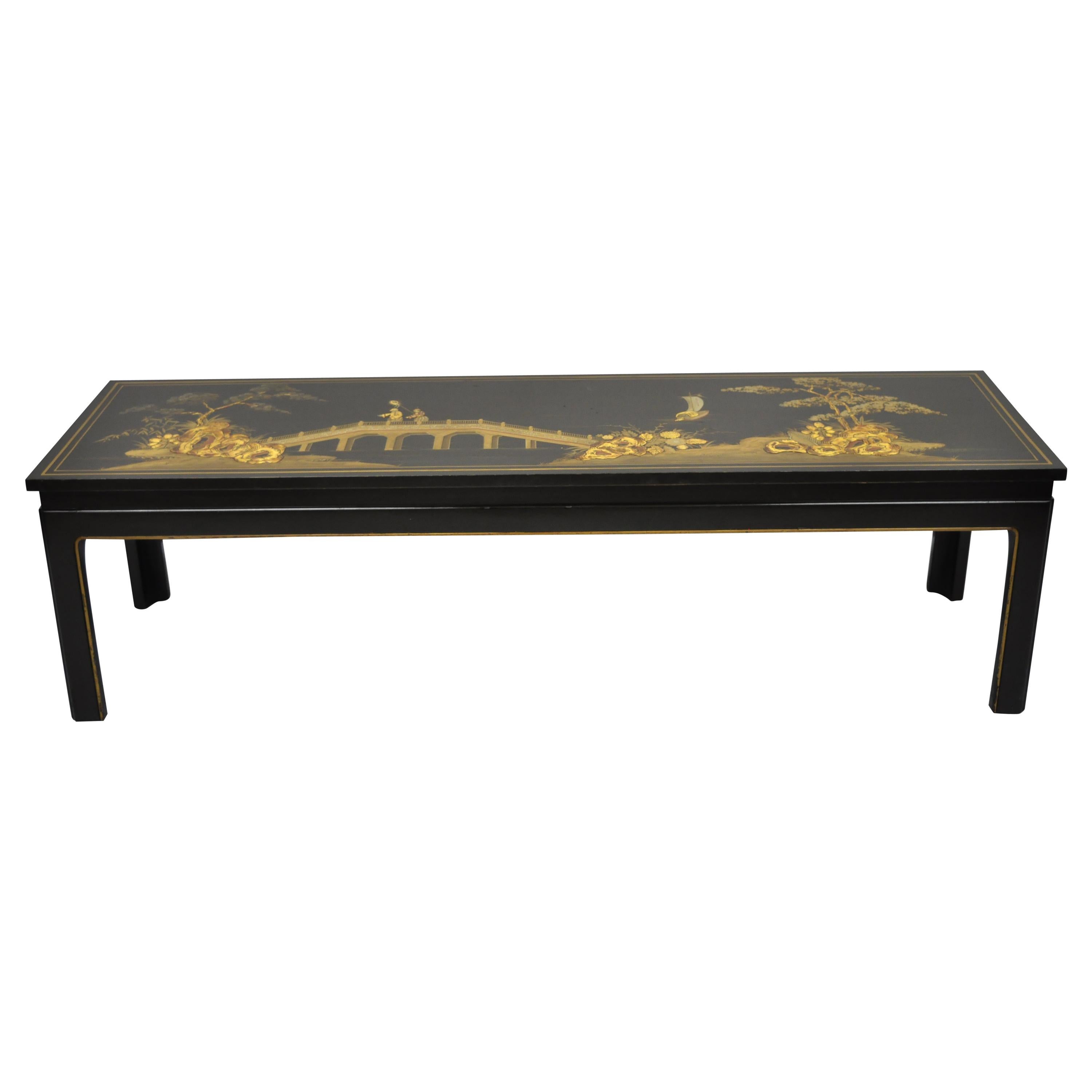 Beacon Hill Collection George III Chinoiserie Black Lacquer Painted Coffee Table