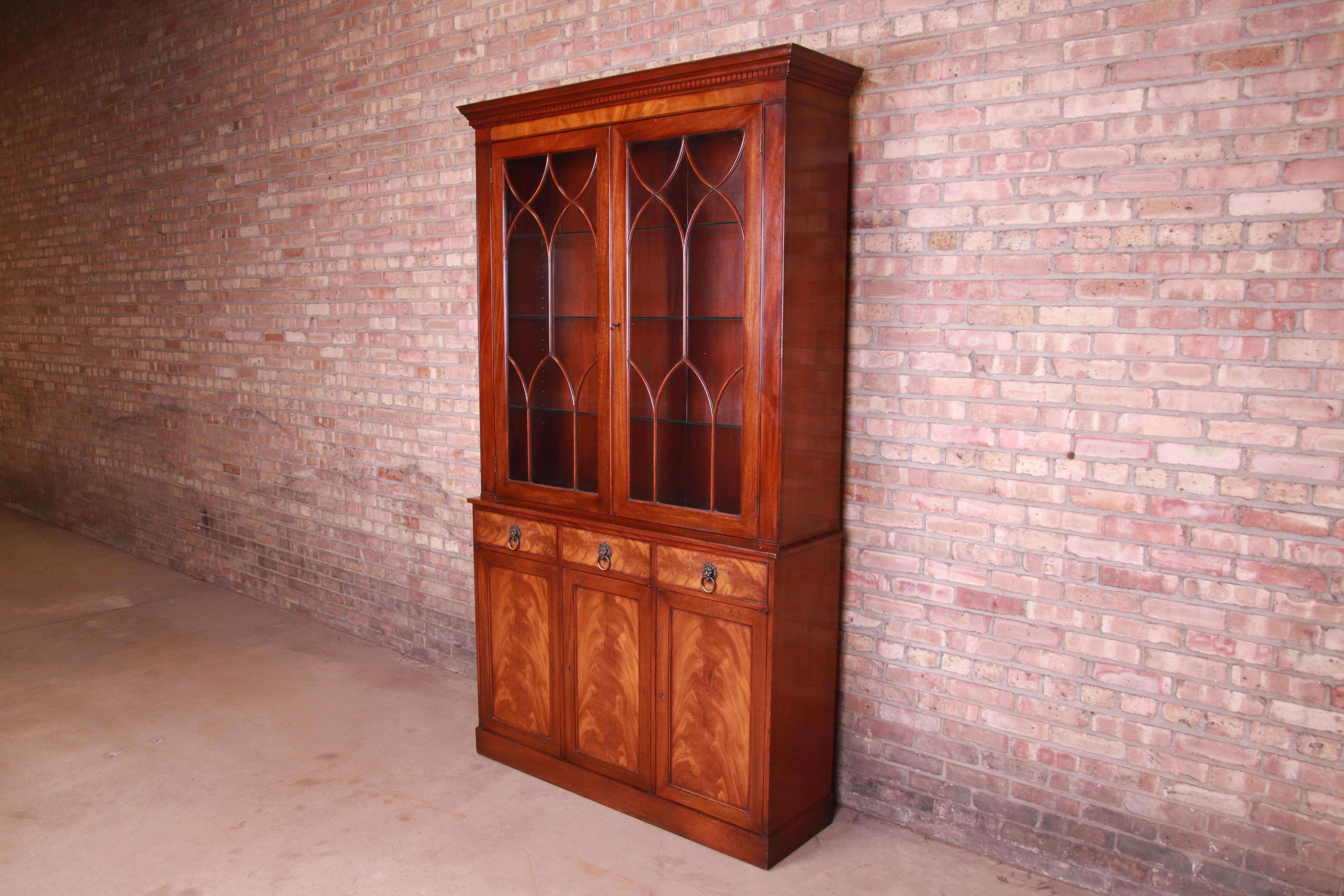 American Beacon Hill Collection Georgian Flame Mahogany Breakfront Bookcase Cabinet