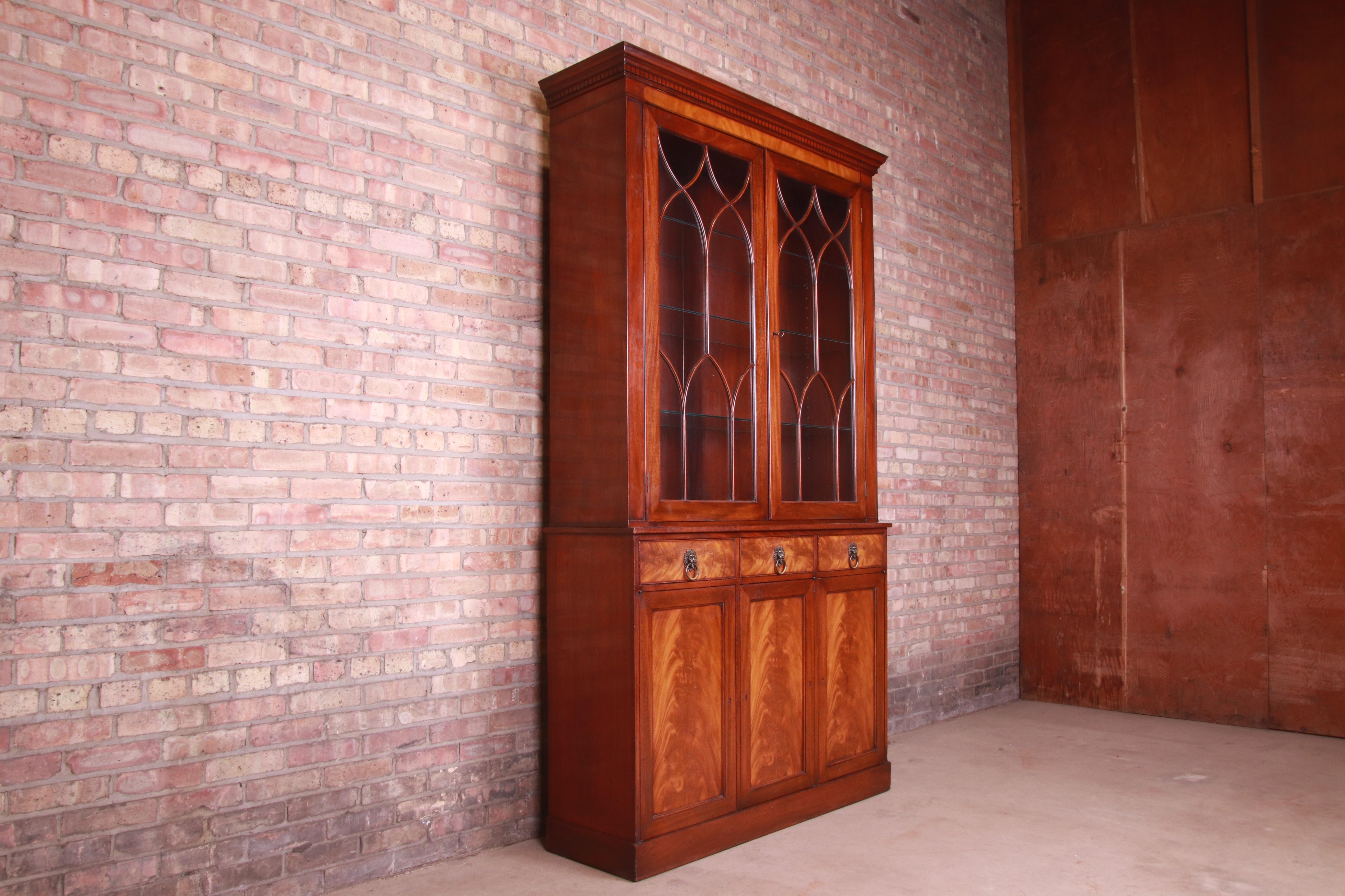 20th Century Beacon Hill Collection Georgian Flame Mahogany Breakfront Bookcase Cabinet