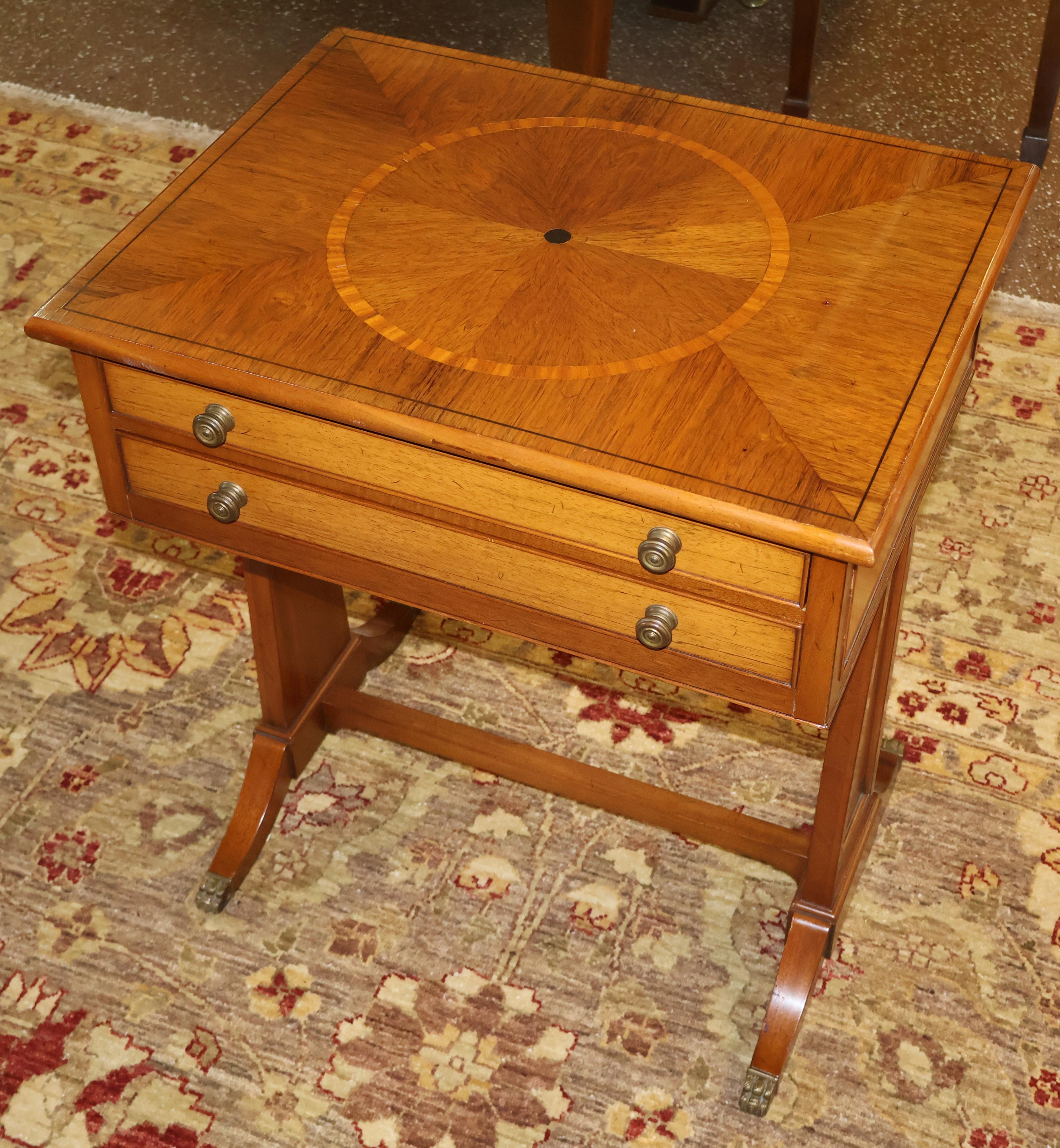 Beacon Hill Furniture Regency Style Two Drawer Inlaid Mixed Wood Stand End Table For Sale 5