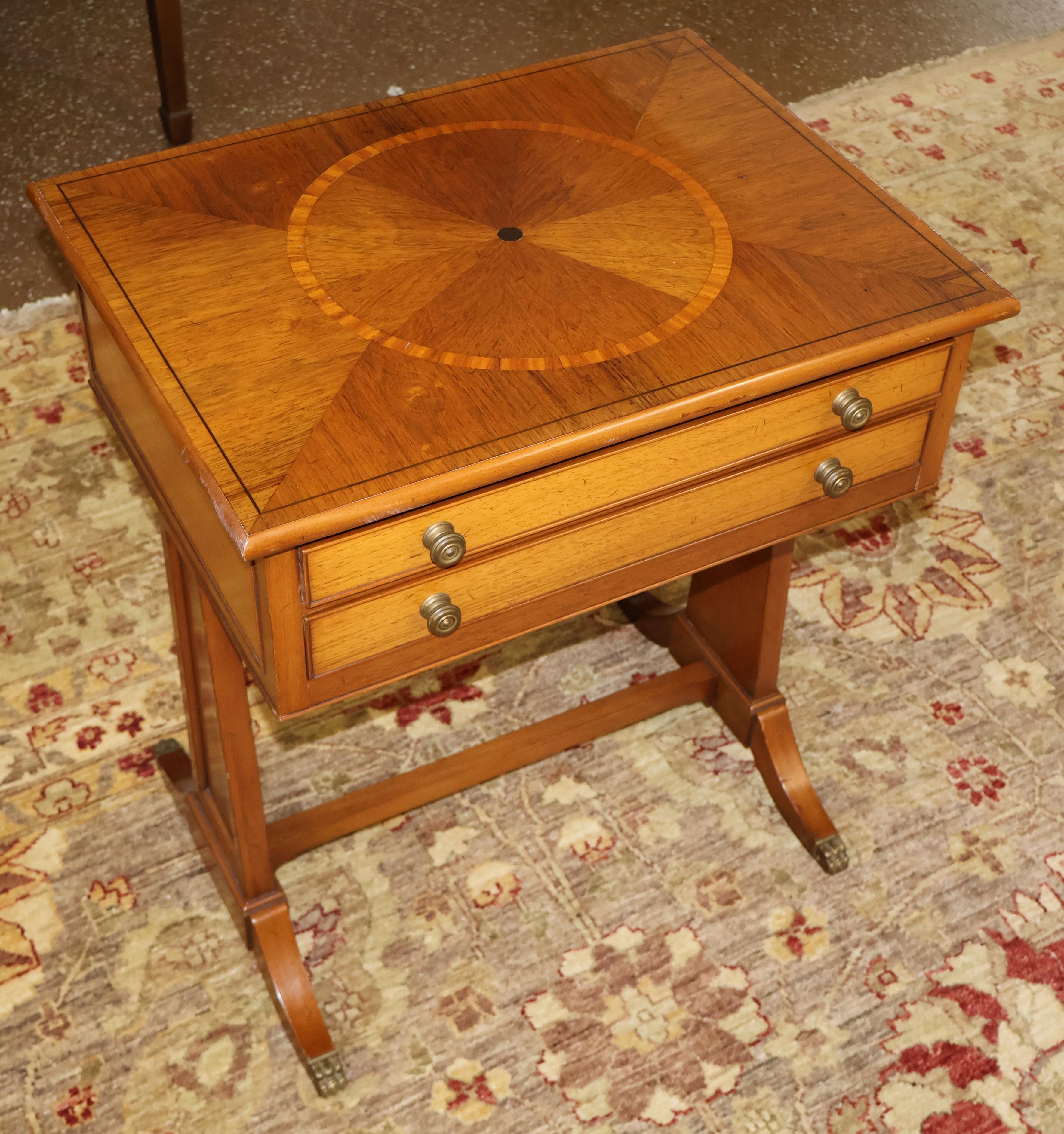 American Beacon Hill Furniture Regency Style Two Drawer Inlaid Mixed Wood Stand End Table For Sale