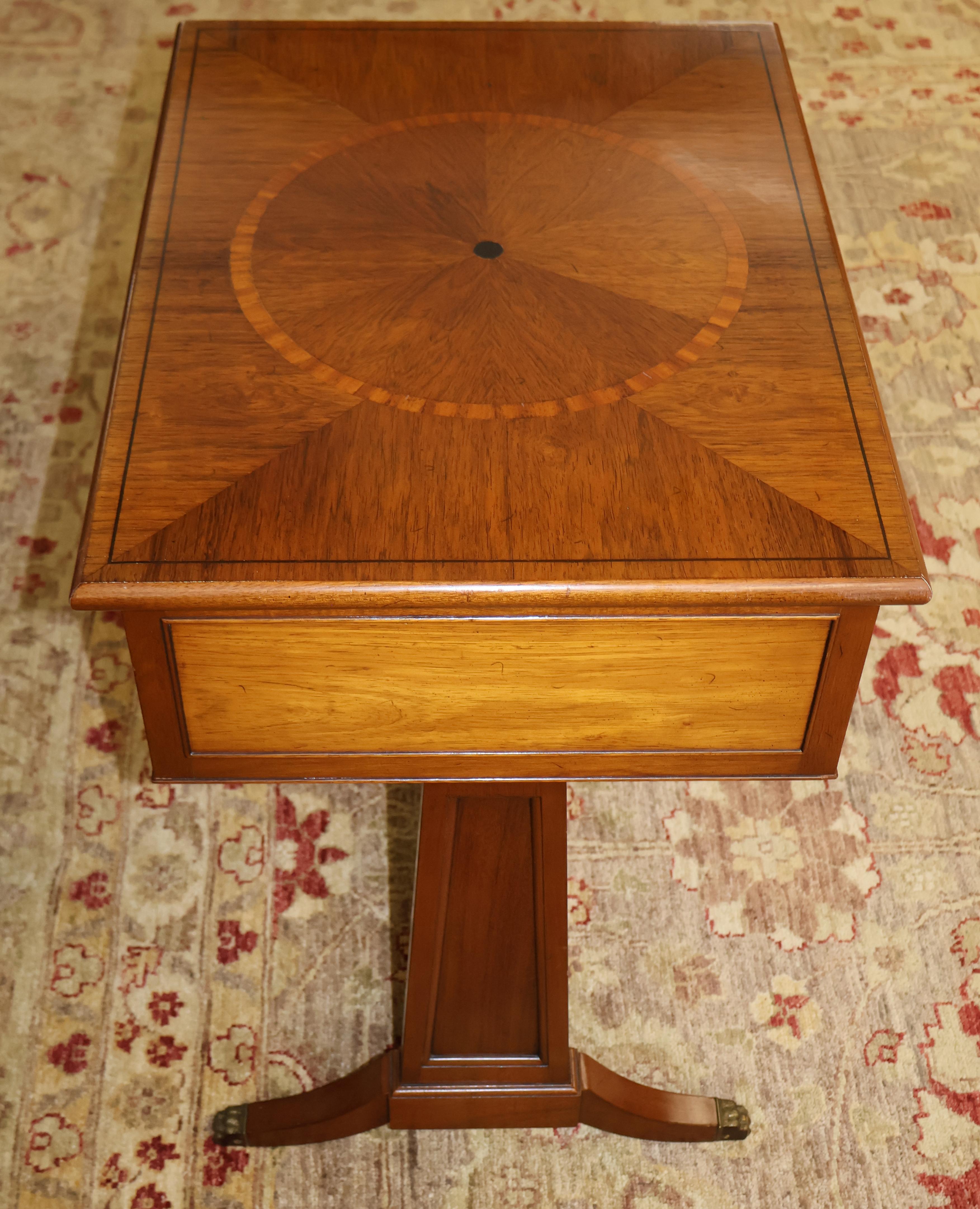 Beacon Hill Furniture Regency Style Two Drawer Inlaid Mixed Wood Stand End Table In Good Condition For Sale In Long Branch, NJ