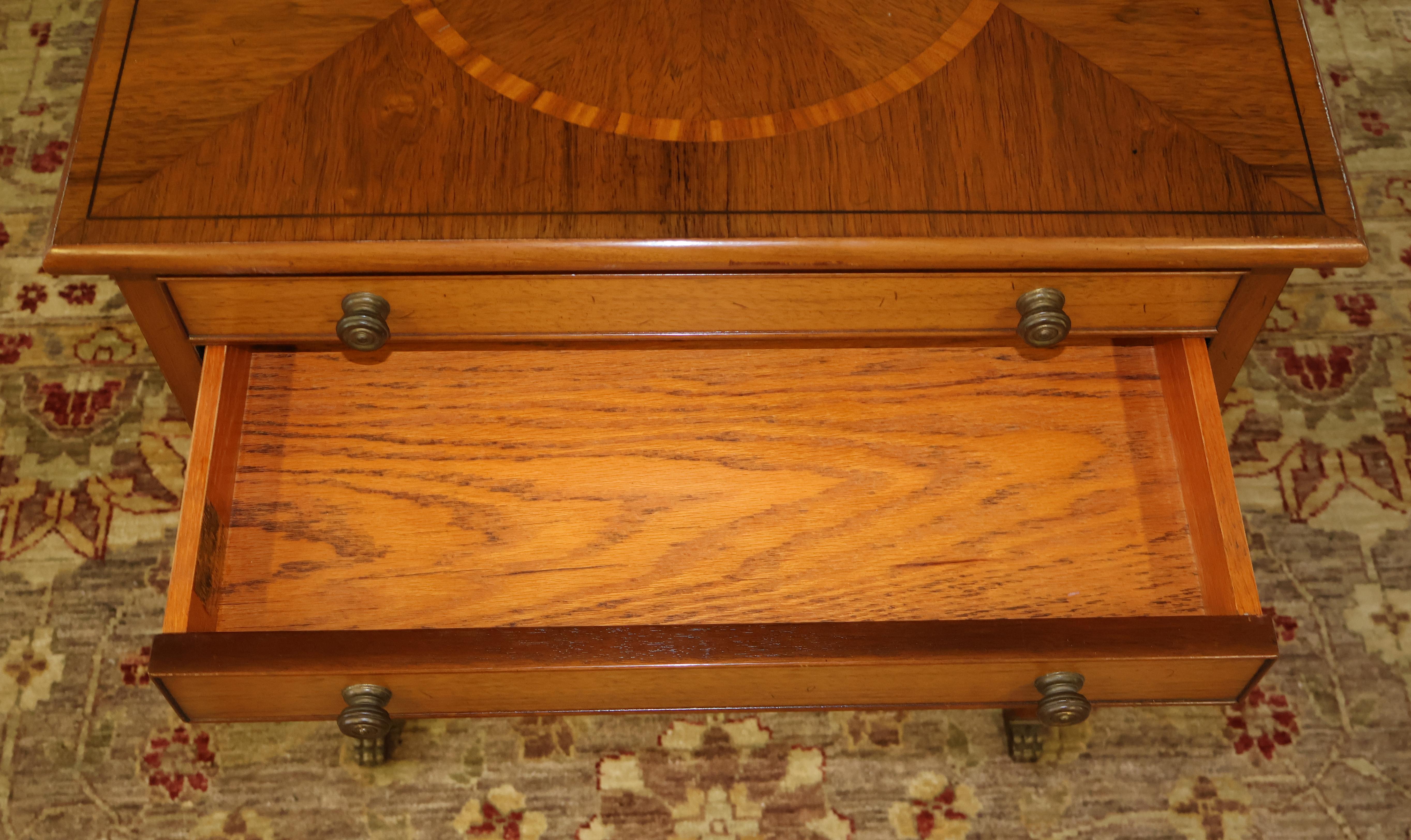 Late 20th Century Beacon Hill Furniture Regency Style Two Drawer Inlaid Mixed Wood Stand End Table For Sale