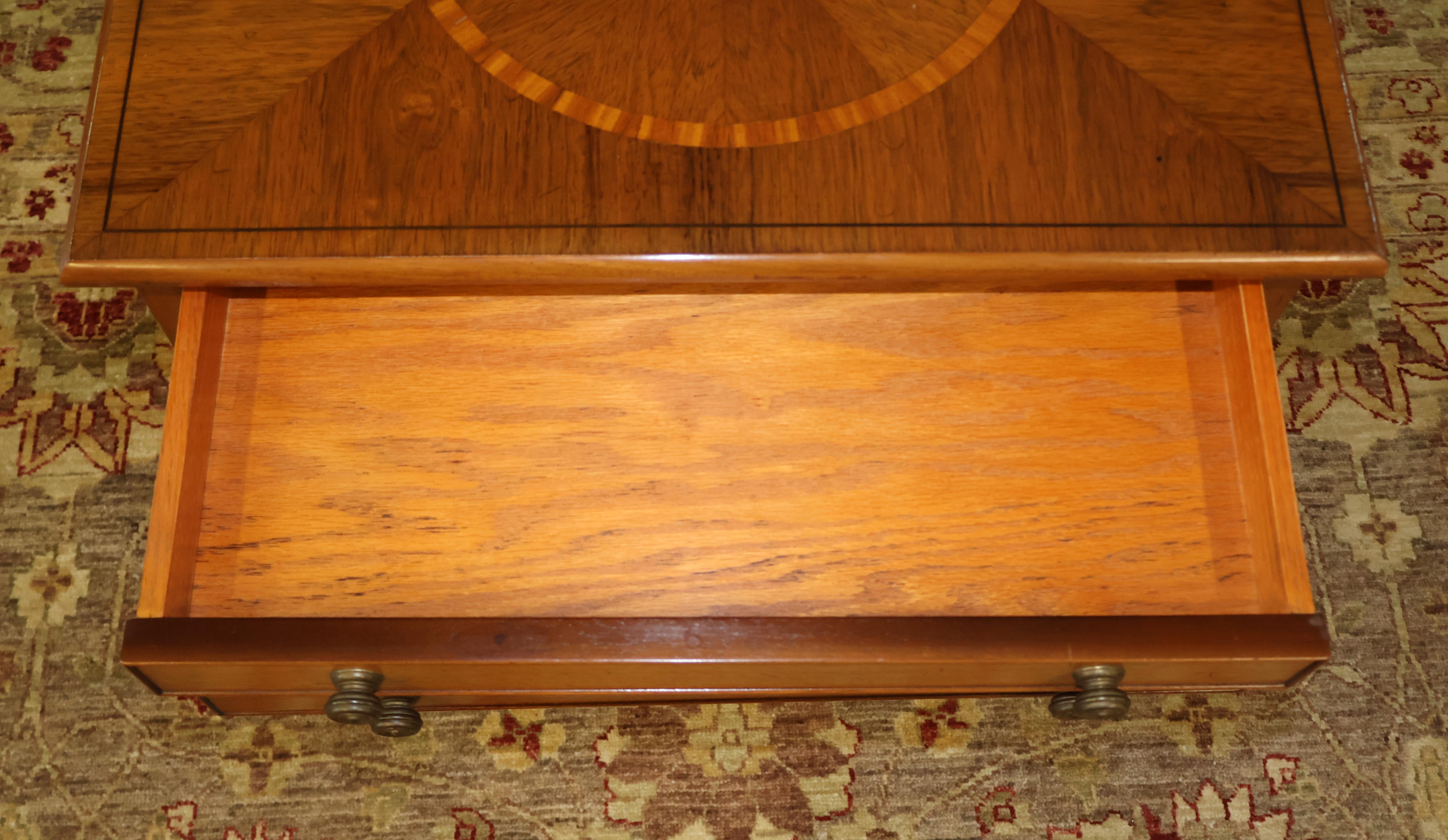Satinwood Beacon Hill Furniture Regency Style Two Drawer Inlaid Mixed Wood Stand End Table For Sale