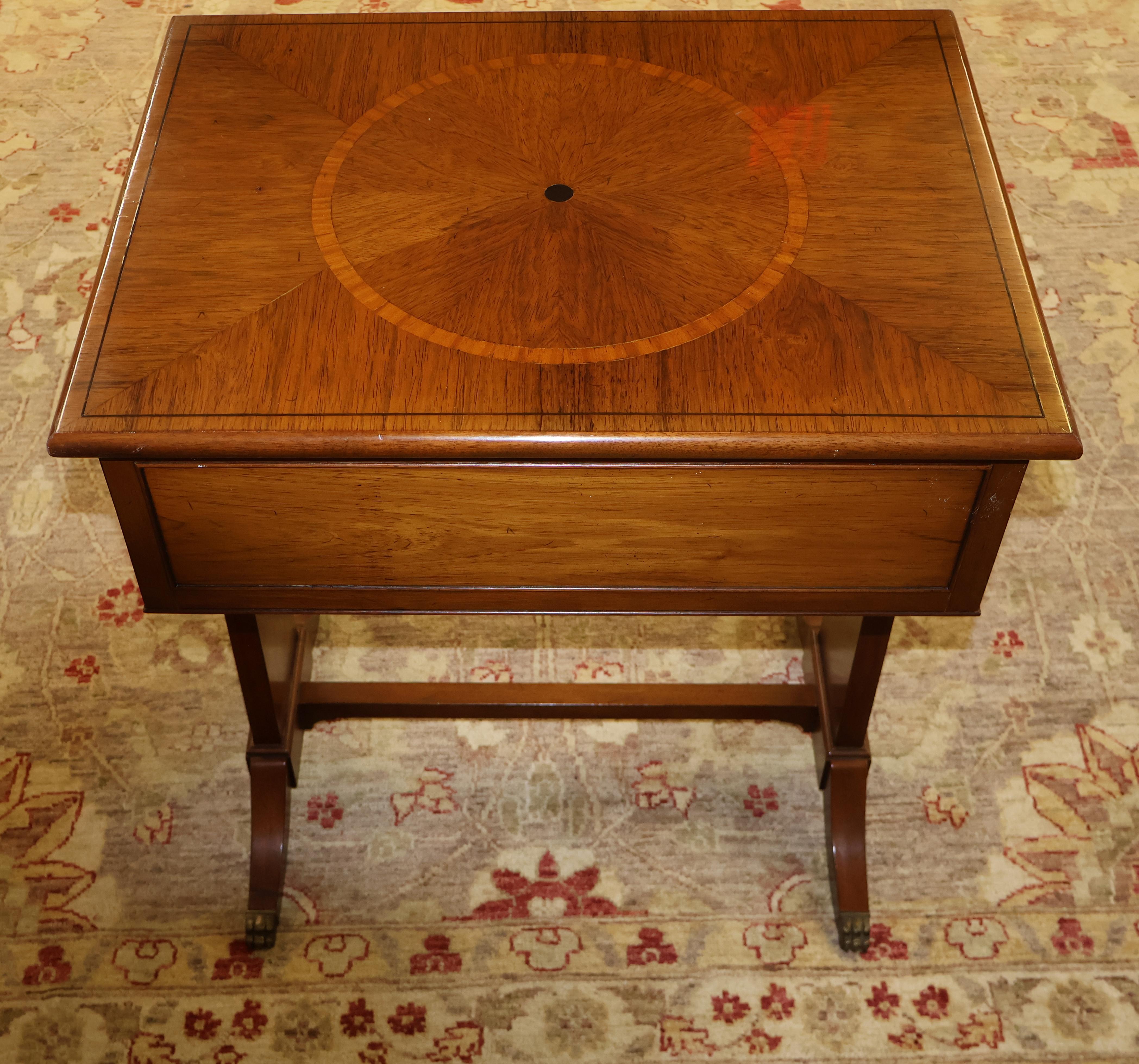 Beacon Hill Furniture Regency Style Two Drawer Inlaid Mixed Wood Stand End Table For Sale 3