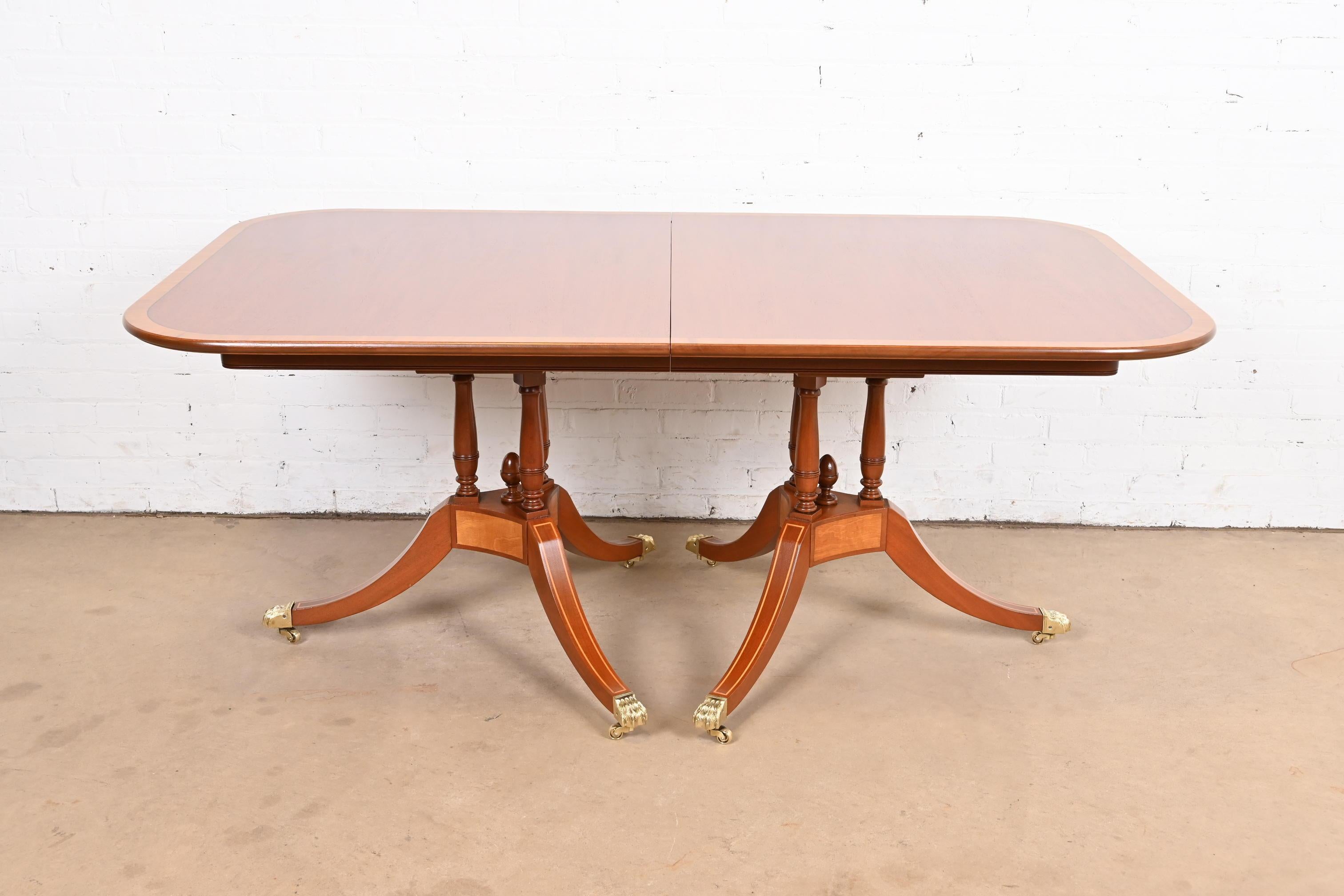 Beacon Hill Georgian Banded Mahogany Double Pedestal Extension Dining Table 2