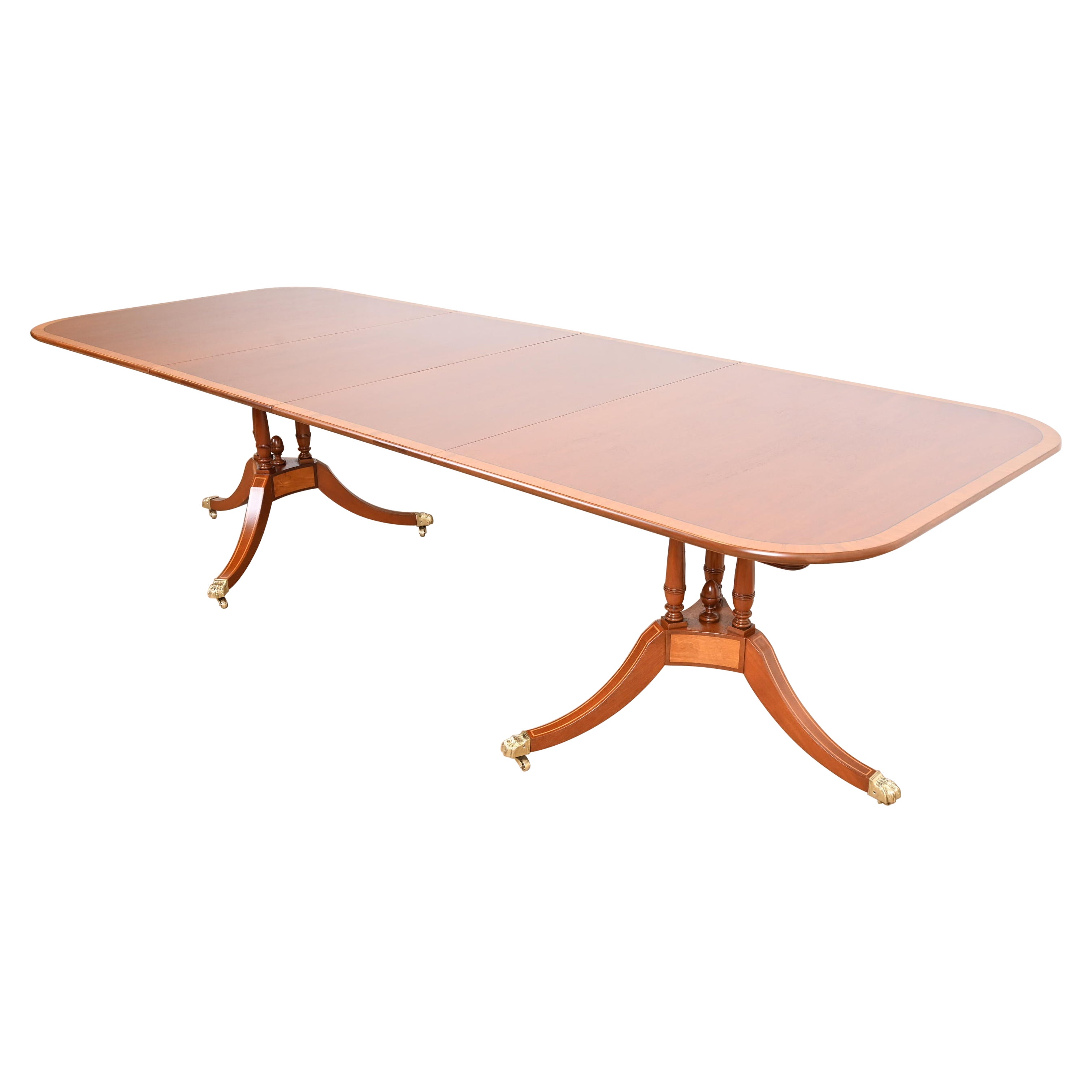 Beacon Hill Georgian Banded Mahogany Double Pedestal Extension Dining Table
