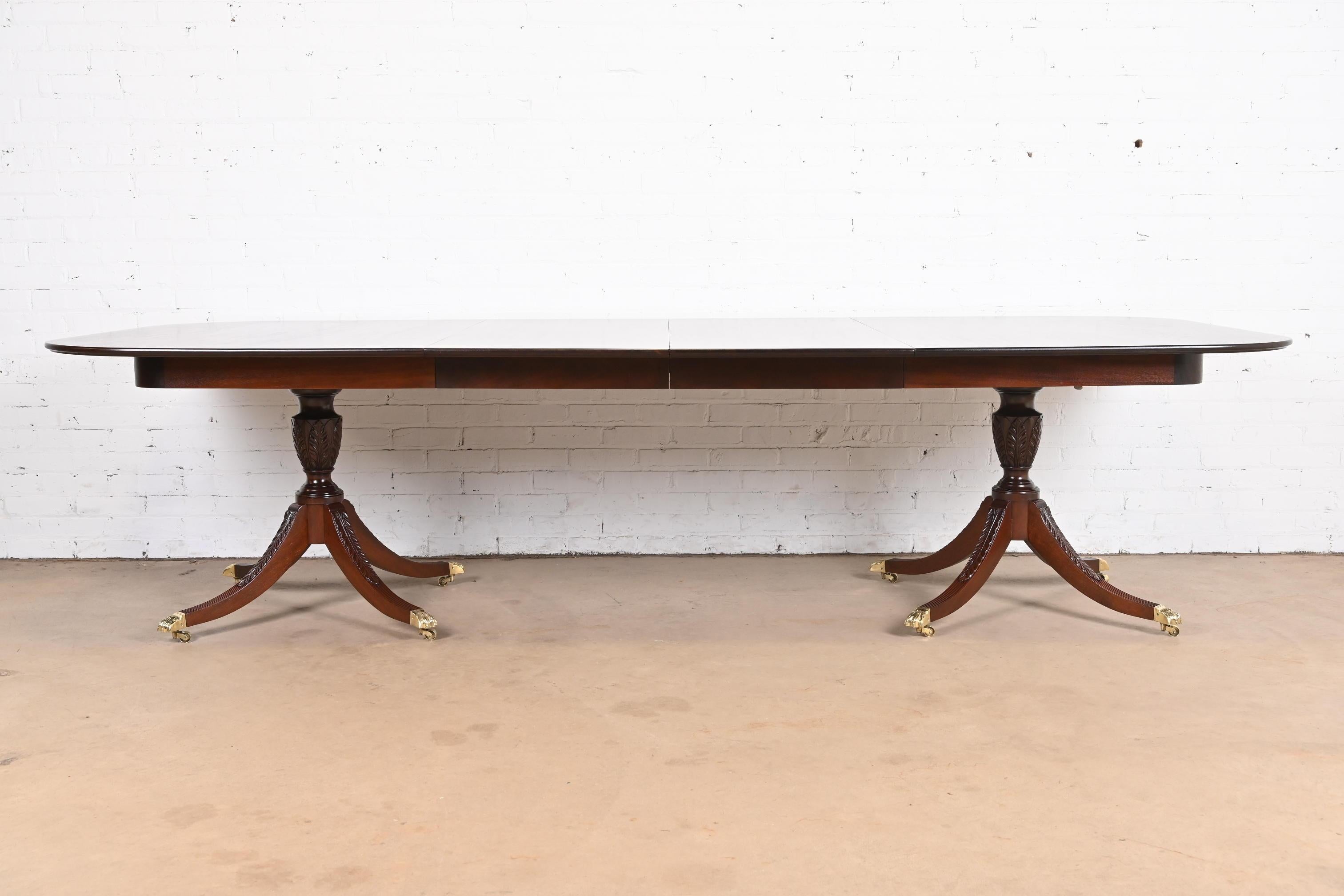 American Beacon Hill Georgian Mahogany Double Pedestal Dining Table, Newly Refinished