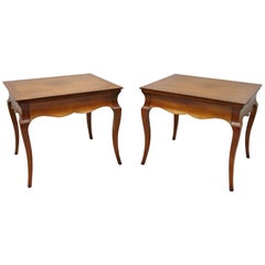 Vintage Beacon Hill Italian Regency Burl Wood Saber Leg One Drawer End Tables, a Pair