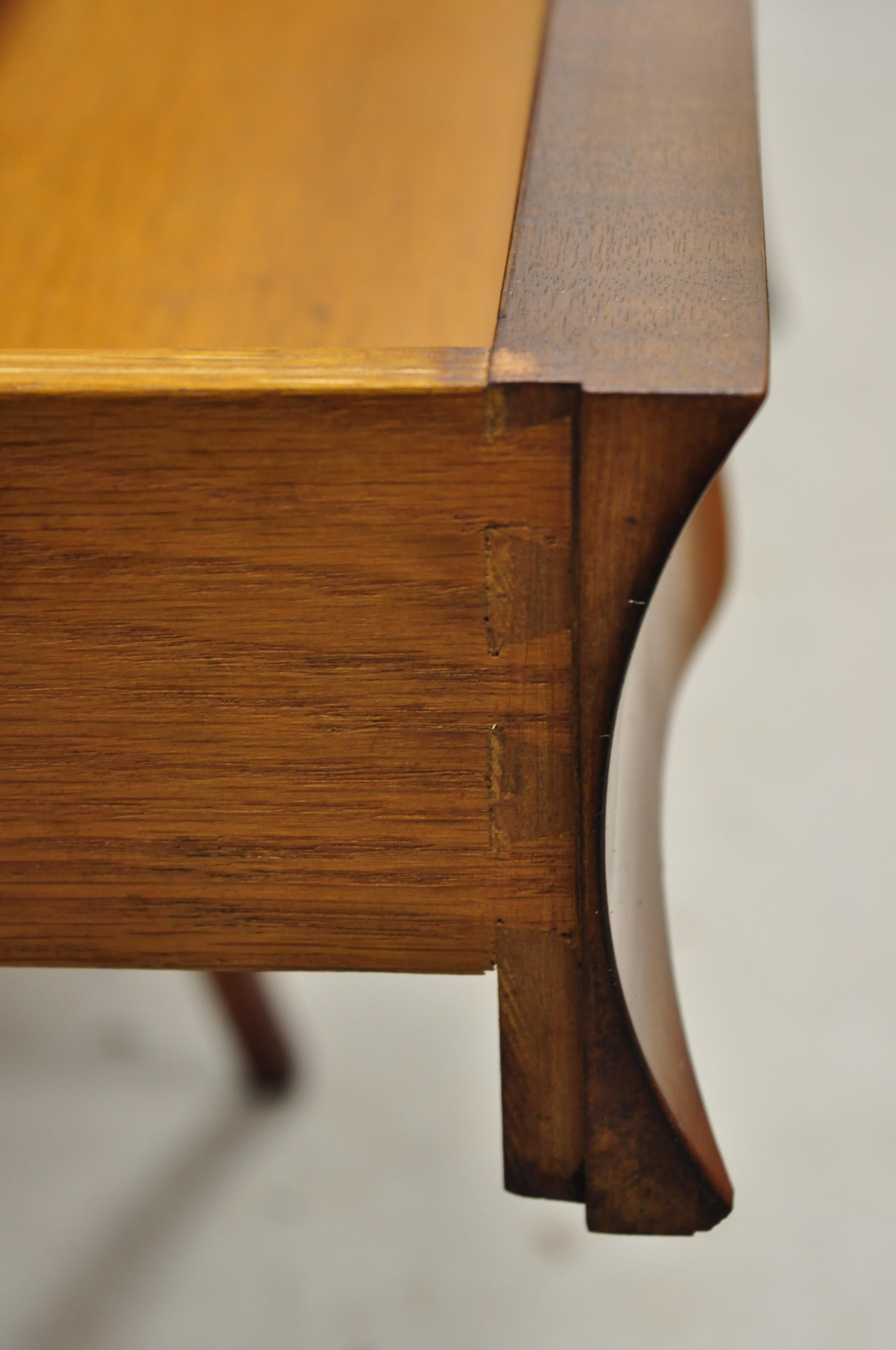 20th Century Beacon Hill Italian Regency Burl Wood Saber Leg One Drawer End Tables, a Pair