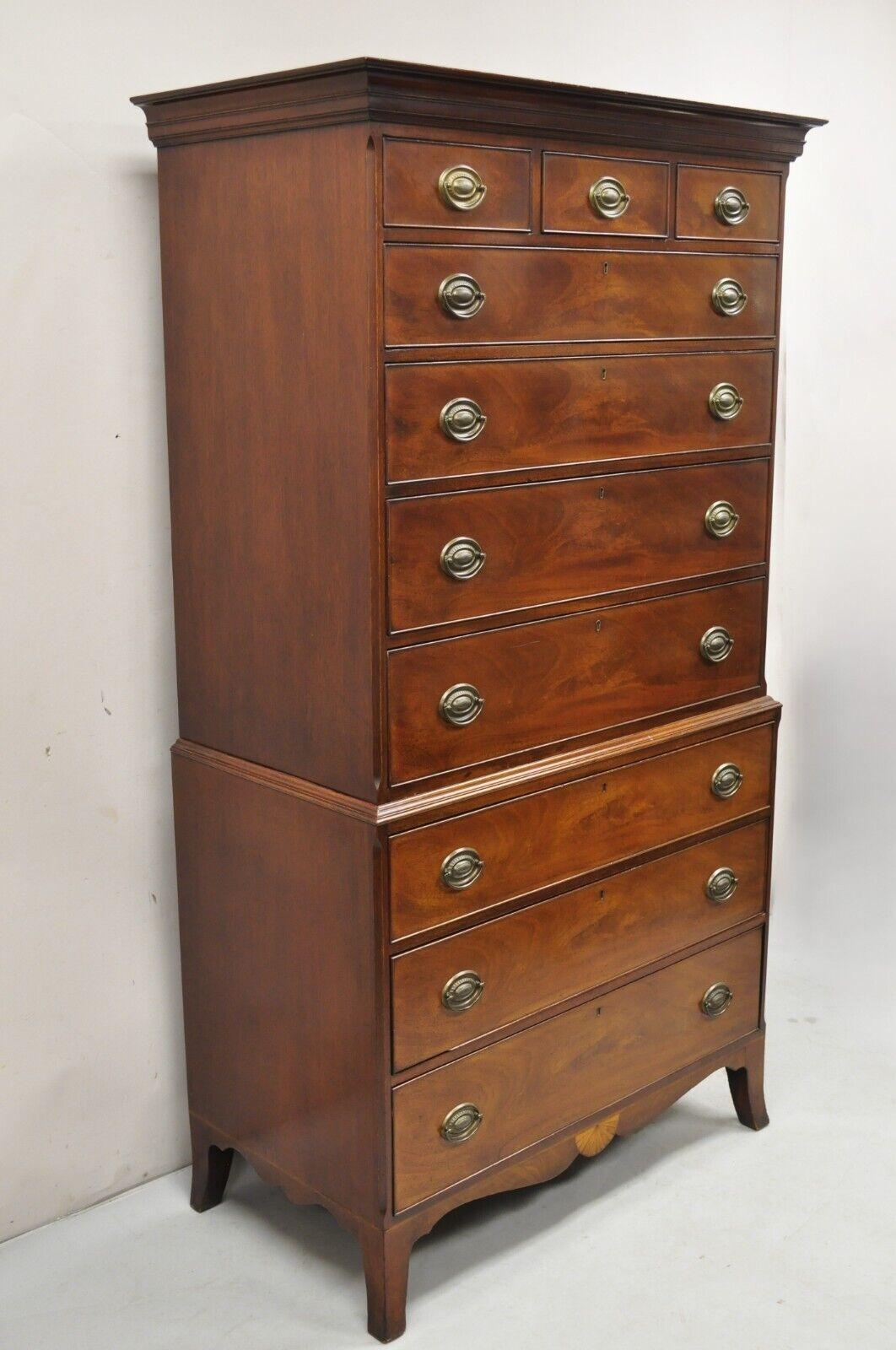 Beacon Hill Mahogany Federal Style 10 Drawer Highboy Chest on Chest Dresser 7