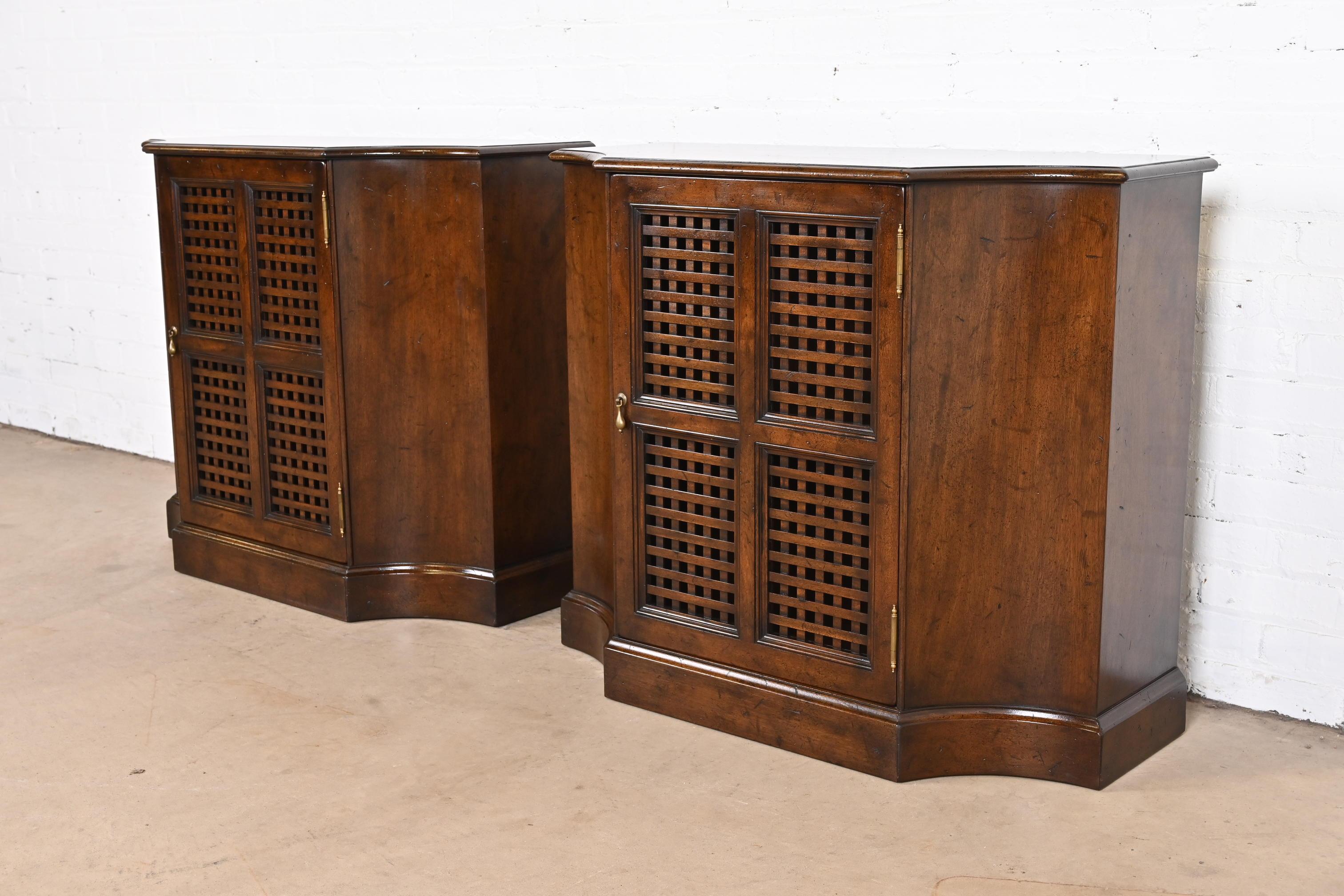 20th Century Beacon Hill Regency Walnut Cabinets or Bedside Chests, Pair For Sale