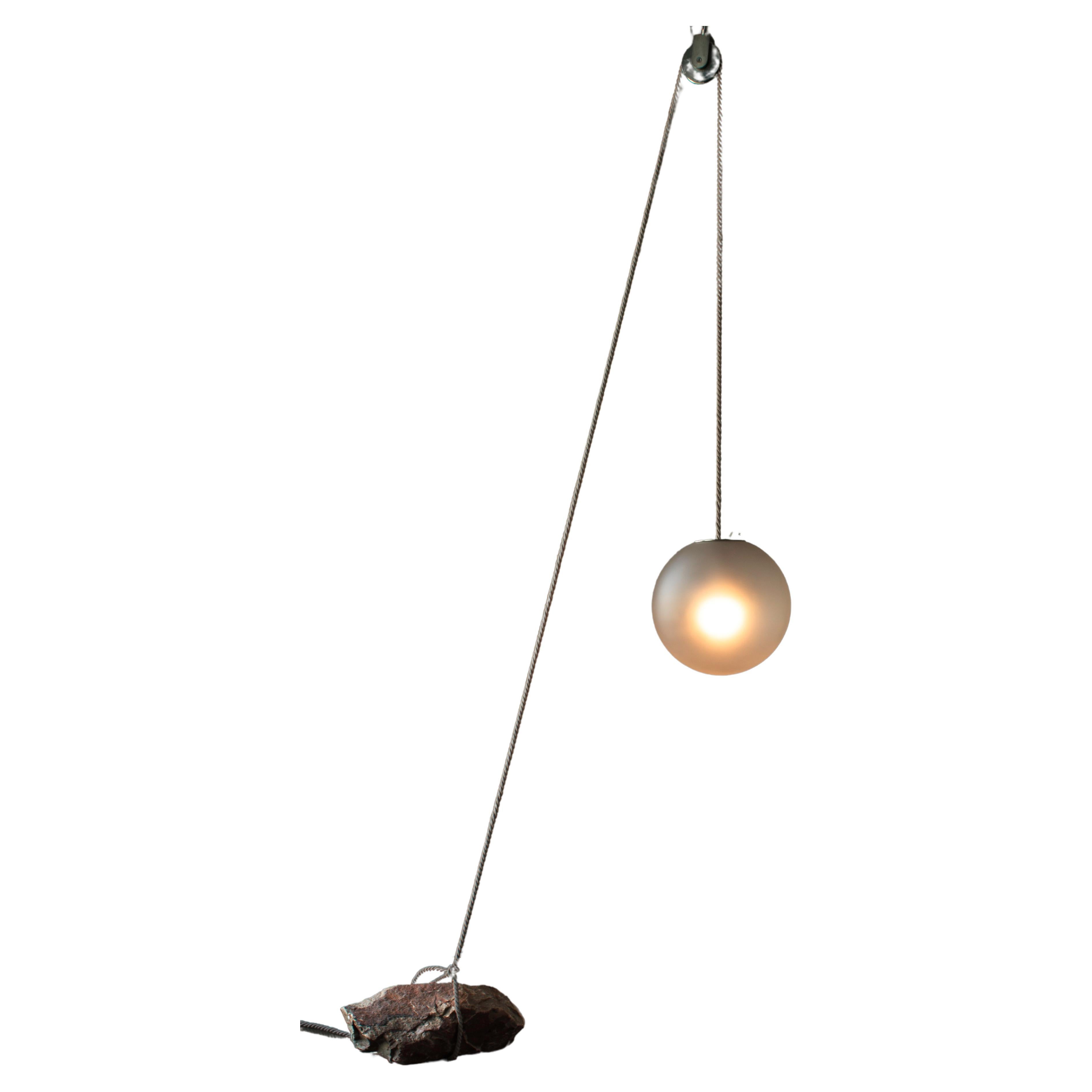 Beacon of Light D30 Glass Ball Sculptural Natural Stone Pendant Floor Lamp For Sale