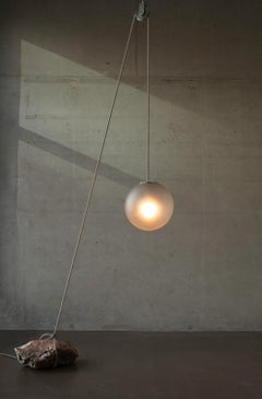 Dutch Beacon of Light D40 Glass Ball Sculptural Natural Stone Pendant Floor Lamp