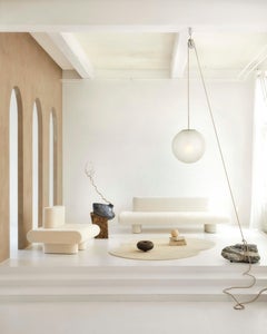 Dutch Beacon of Light D50 Glass Ball Sculptural Natural Stone Pendant Floor Lamp