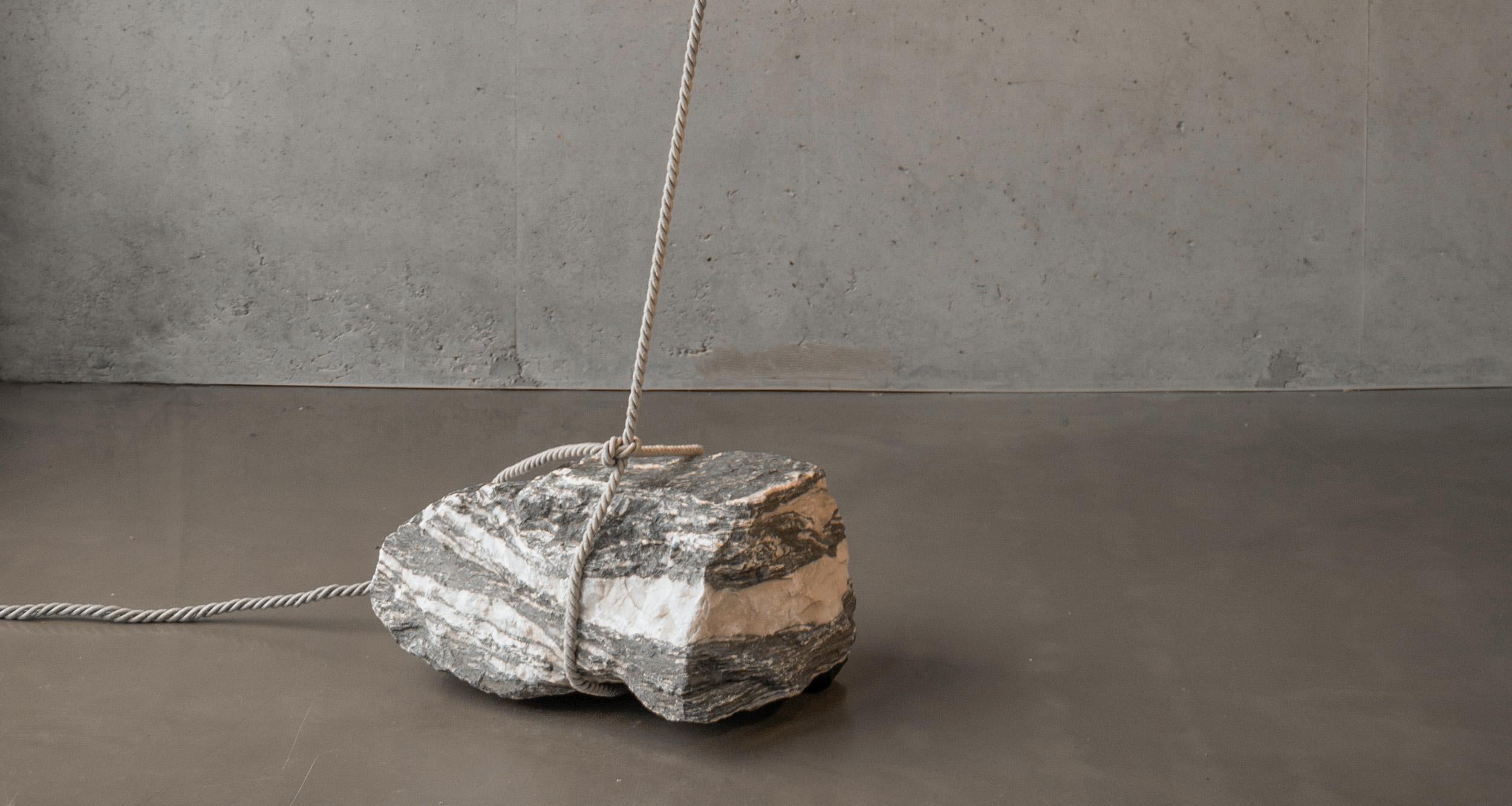 Stainless Steel Beacon of Light D50 Glass Ball Sculptural Natural Stone Pendant Floor Lamp