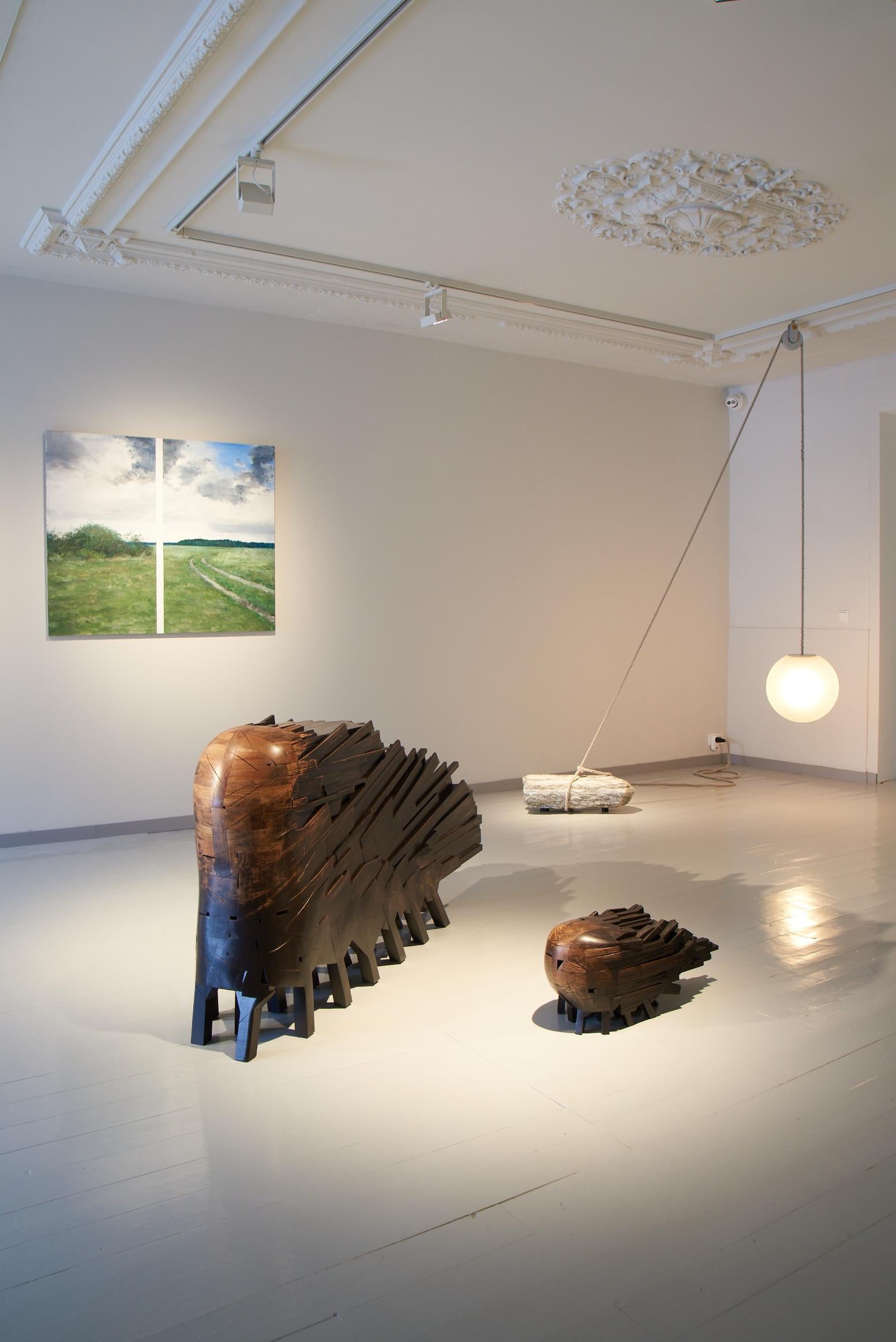 XXIe siècle et contemporain Lampadaire hollandais Beacon of Light D50 Glass Ball Sculptural Natural Stone Pendant Lamp en vente