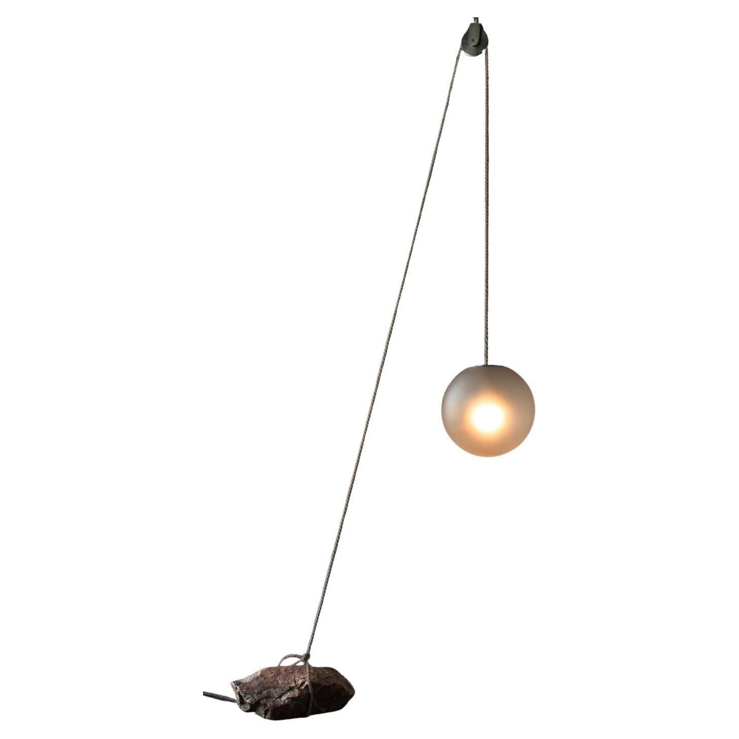 Beacon of Light D50 Glass Ball Sculptural Natural Stone Pendant Floor Lamp