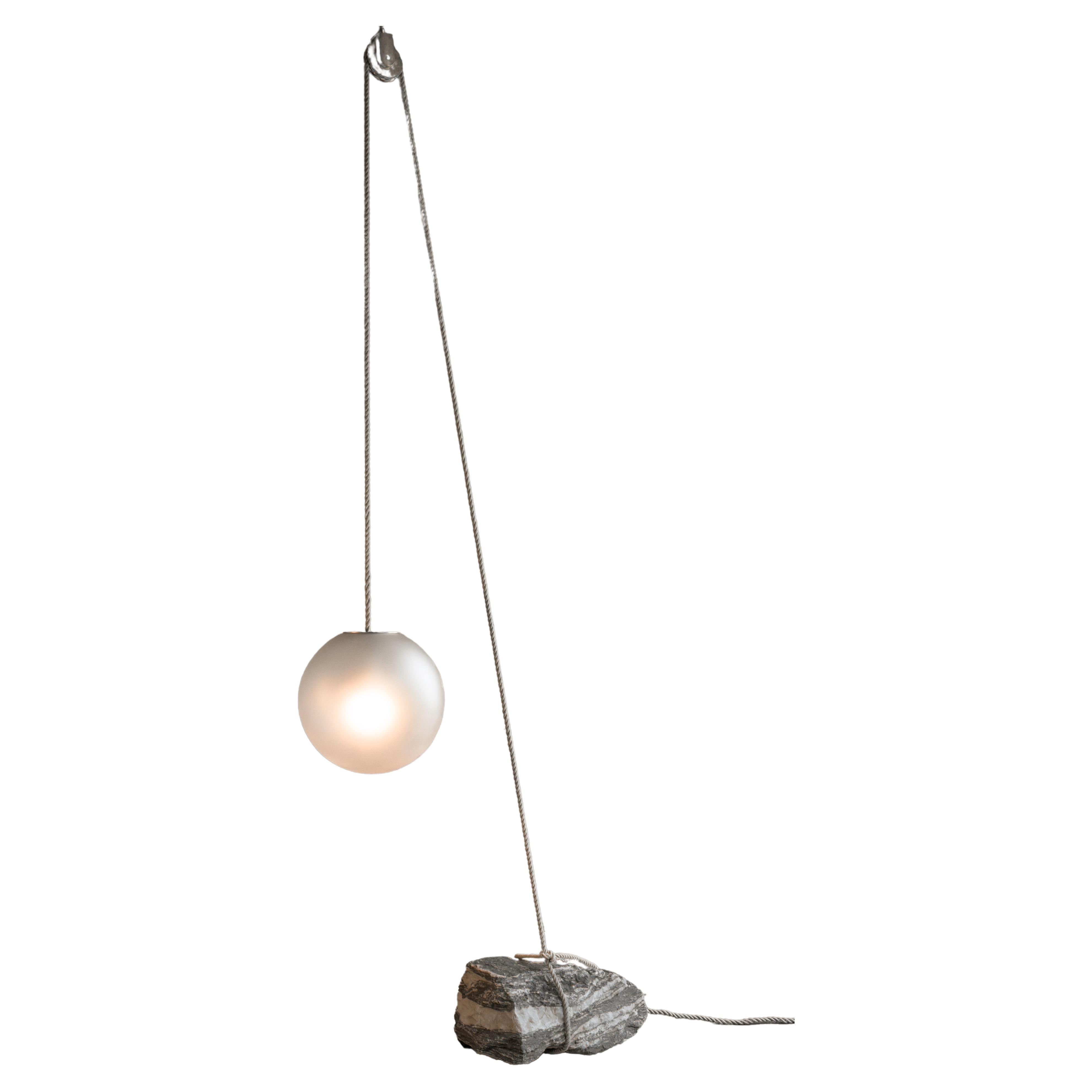 Dutch Beacon of Light D50 Glass Ball Sculptural Natural Stone Pendant Floor Lamp For Sale