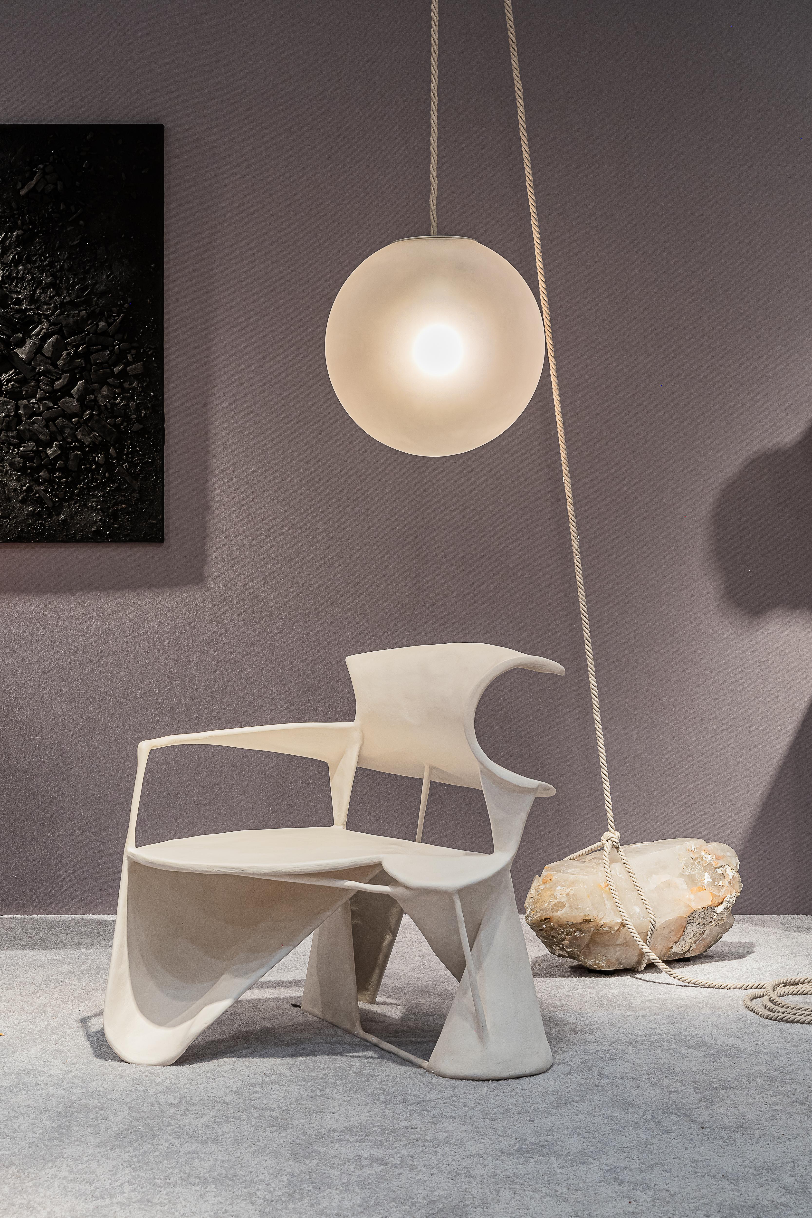 Organic Modern Beacon of Light Unique Madagascar Quartz D50 Glass Sculptural Pendant Floor Lamp For Sale