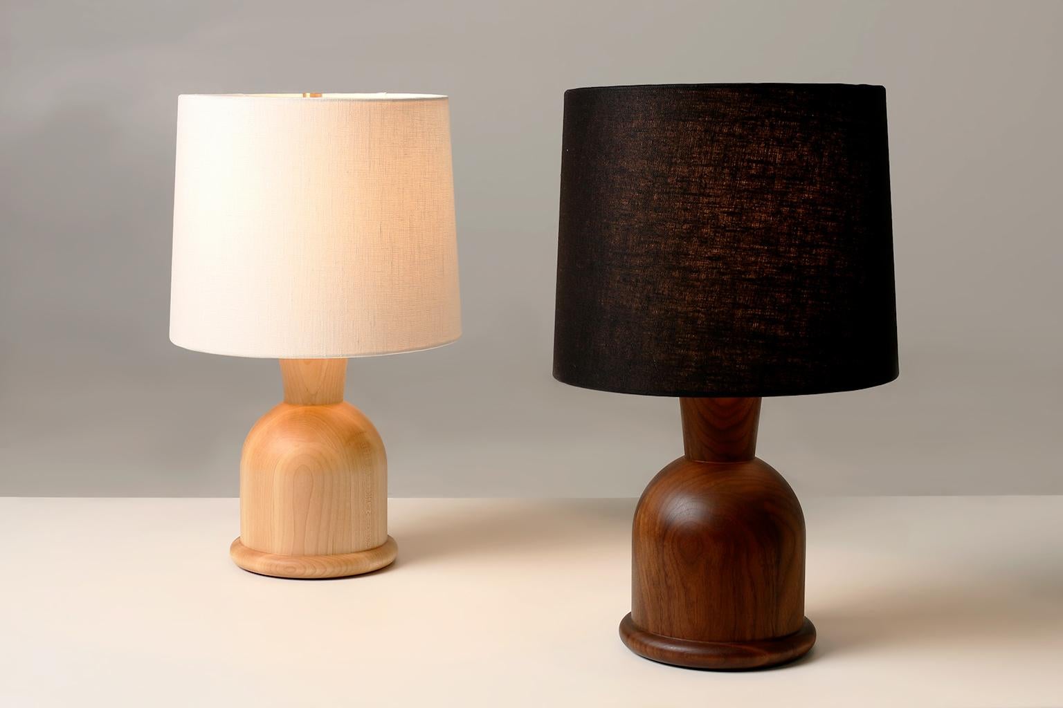 American Beacon Small Table Lamp with Maple Body and Black Linen Shade by Studio Dunn For Sale