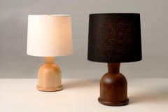 Beacon Small Table Lamp with Walnut Body and Black Linen Shade by Studio Dunn