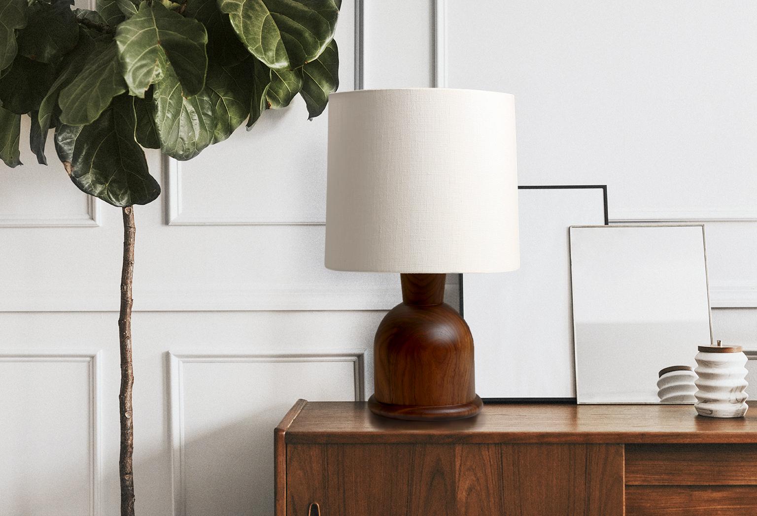 Hand-Crafted Beacon Small Table Lamp with Walnut Body and Black Linen Shade by Studio Dunn For Sale