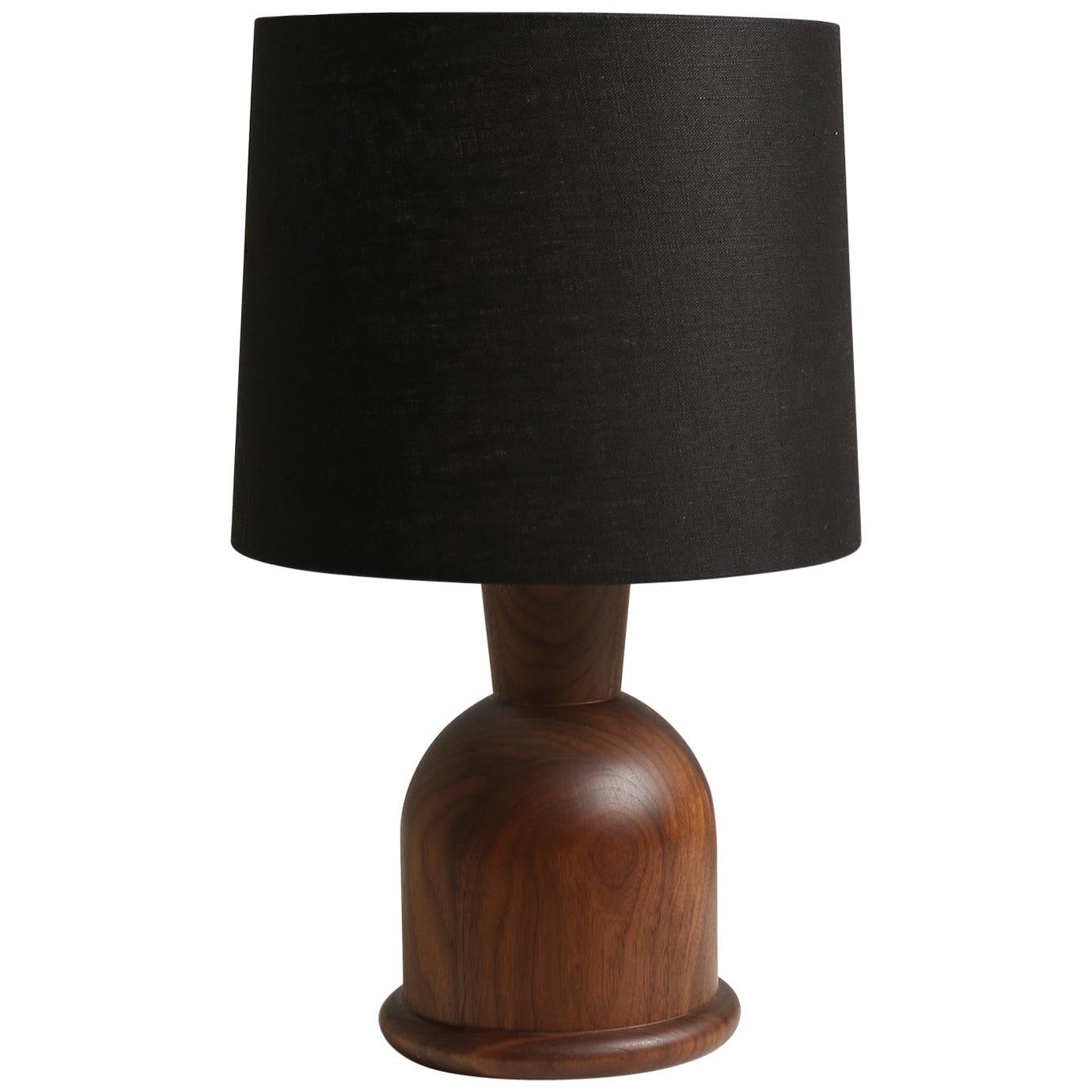 Beacon Small Table Lamp with Walnut Body and Black Linen Shade by Studio Dunn