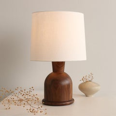 Beacon Small Table Lamp with Walnut Body and Cream Linen Shade by Studio Dunn
