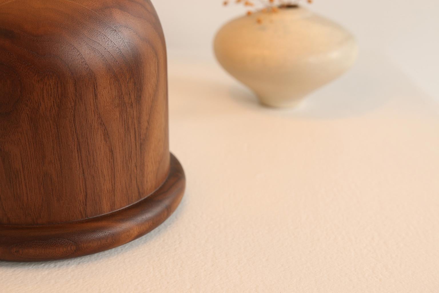 American Beacon Small Table Lamp with Walnut Body and Cream Linen Shade by Studio Dunn For Sale