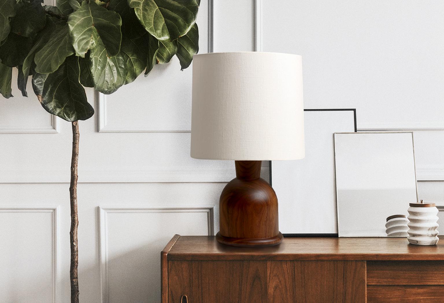 Hand-Crafted Beacon Small Table Lamp with Walnut Body and Cream Linen Shade by Studio Dunn For Sale