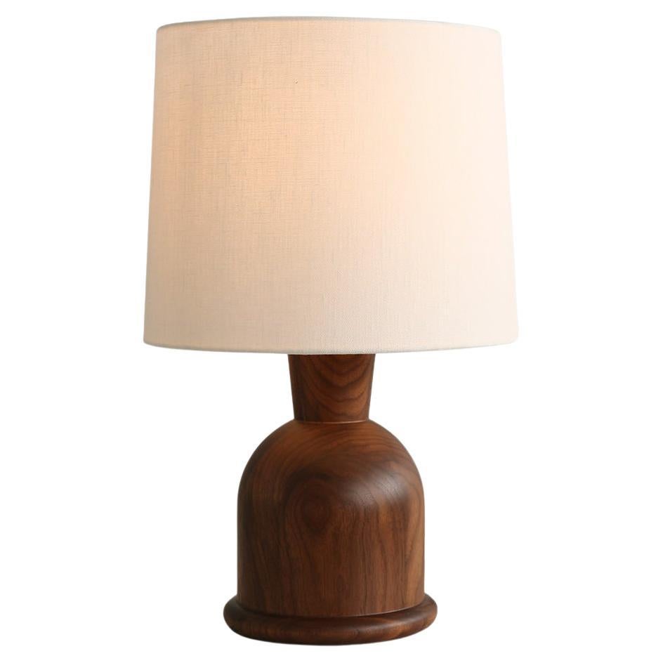 Beacon Small Table Lamp with Walnut Body and Cream Linen Shade by Studio Dunn