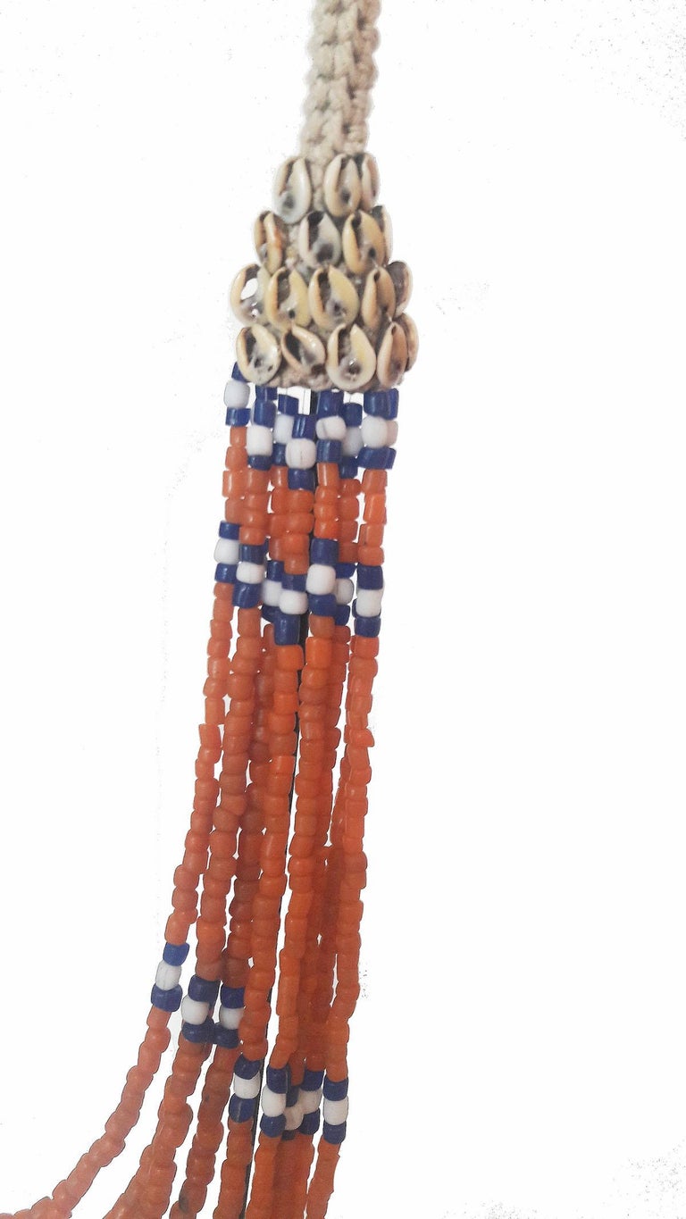 Indonesian Bead and Seashell Necklace from Indonesia, on Stand For Sale