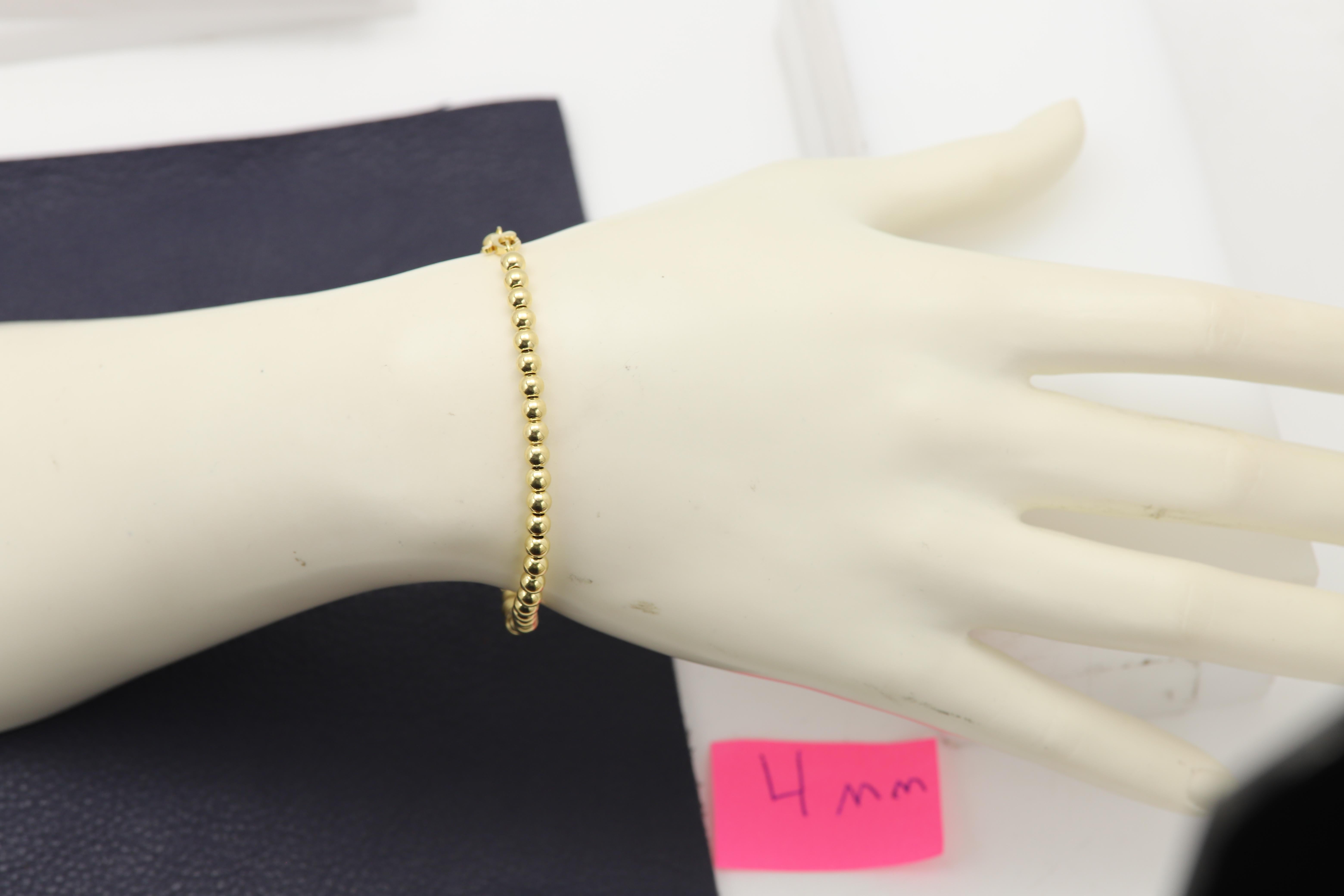Bracciale a catena Ball and Ball Made in Italy in oro giallo 14 carati con perline da 4 mm in vendita 3