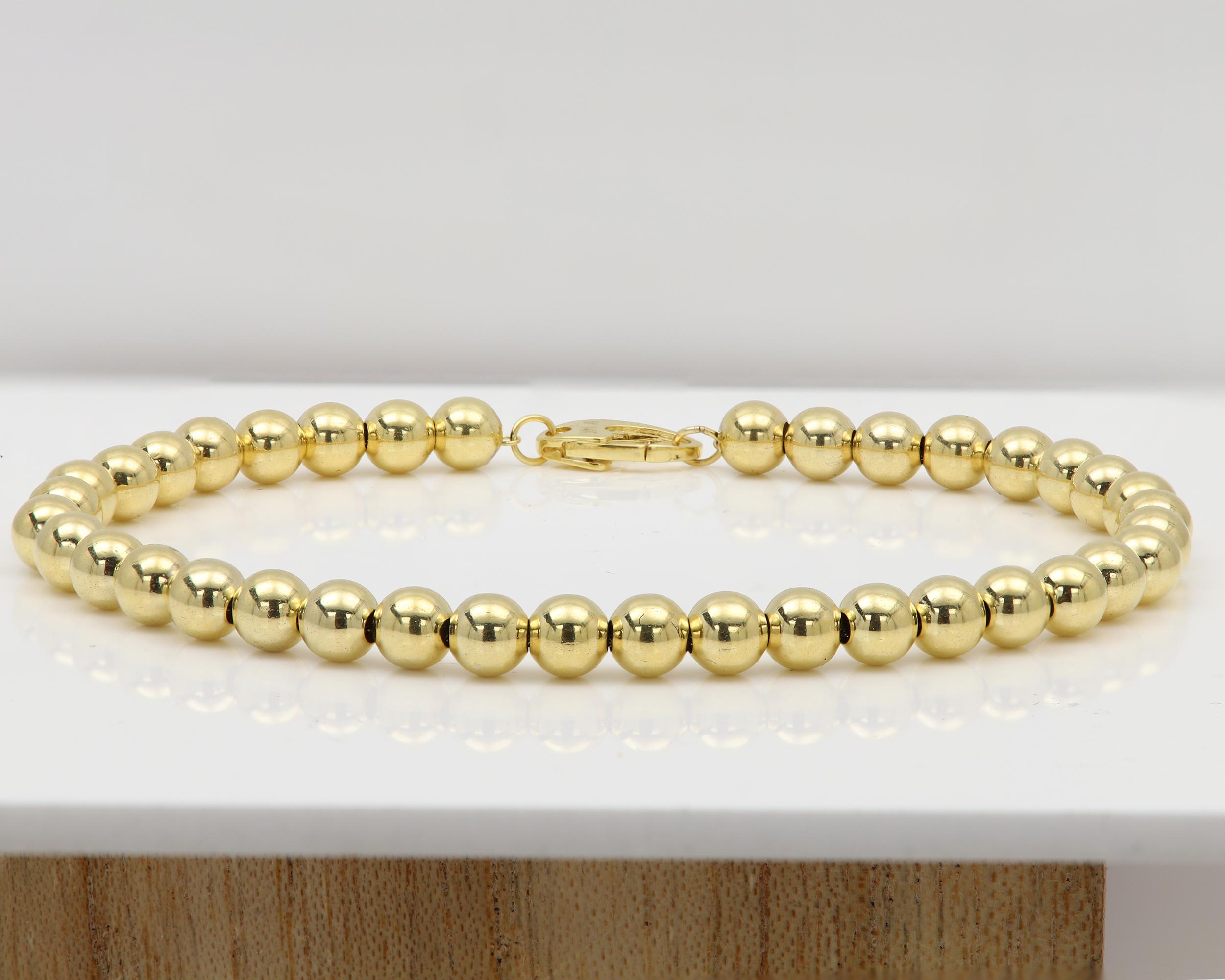 Bracelet à boules de perles en or jaune 14 carats fabriqué en Italie, 5 mm Neuf - En vente à Brooklyn, NY