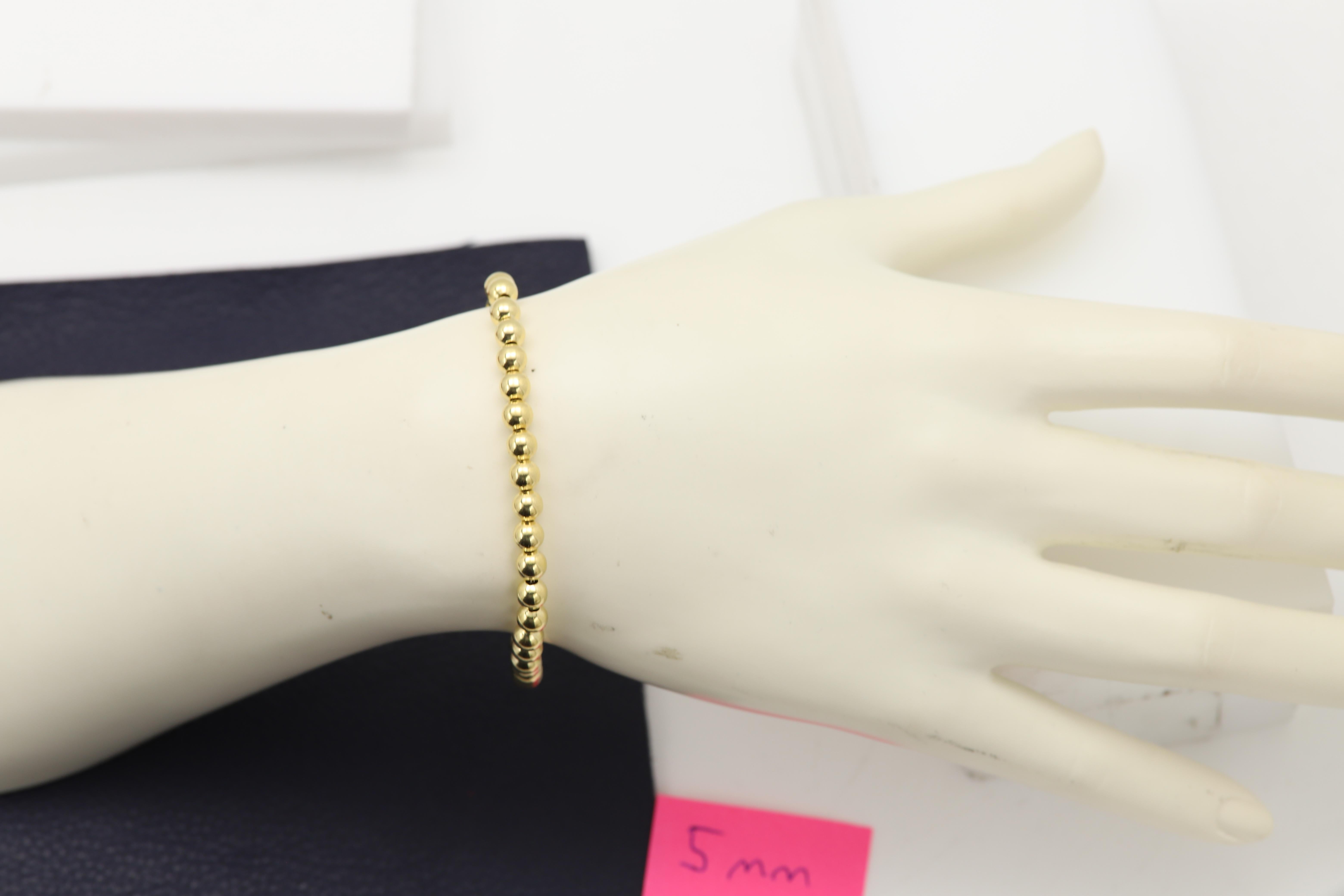 Bracelet à boules de perles en or jaune 14 carats fabriqué en Italie, 5 mm Unisexe en vente