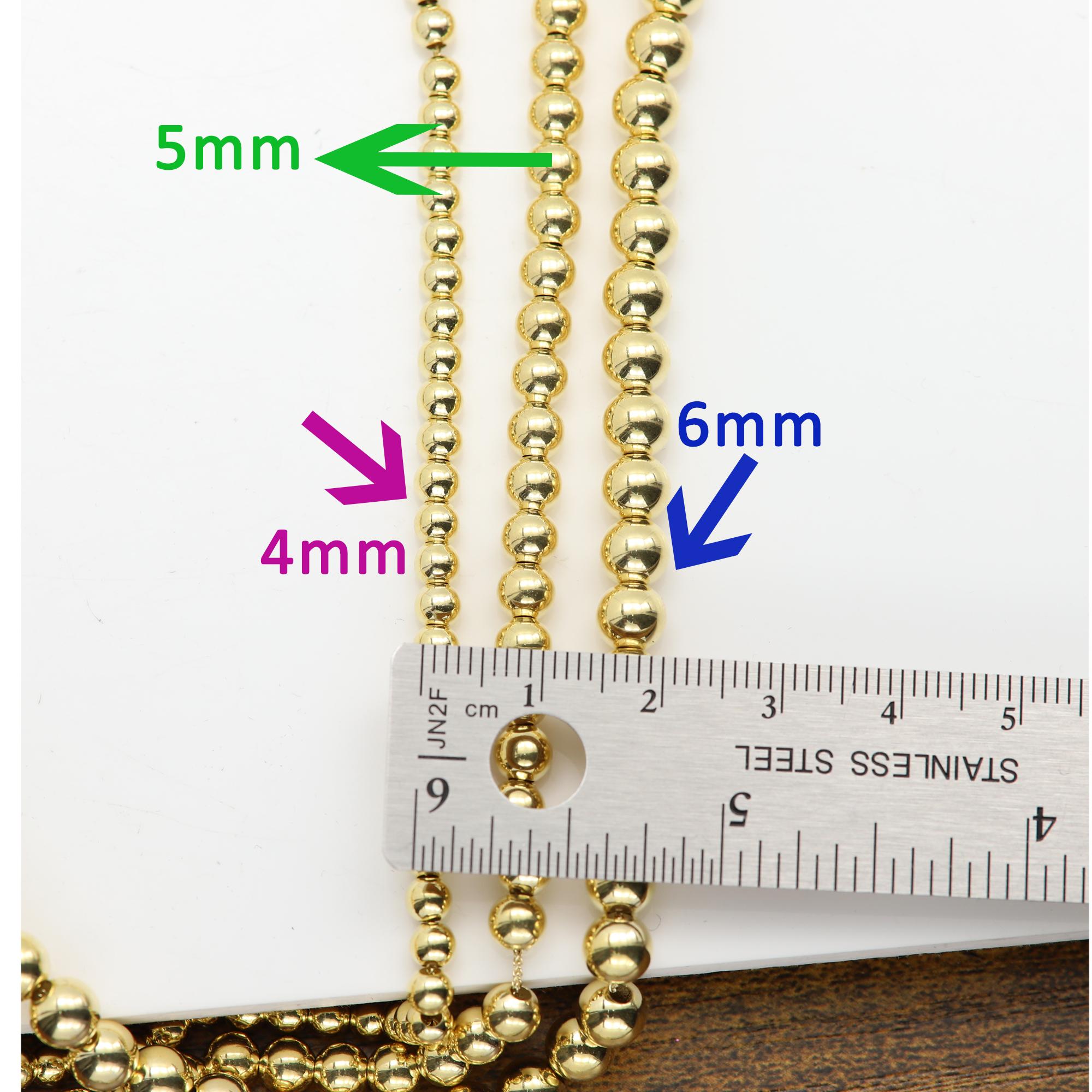 Bracelet à boules de perles en or jaune 14 carats fabriqué en Italie, 5 mm en vente 1