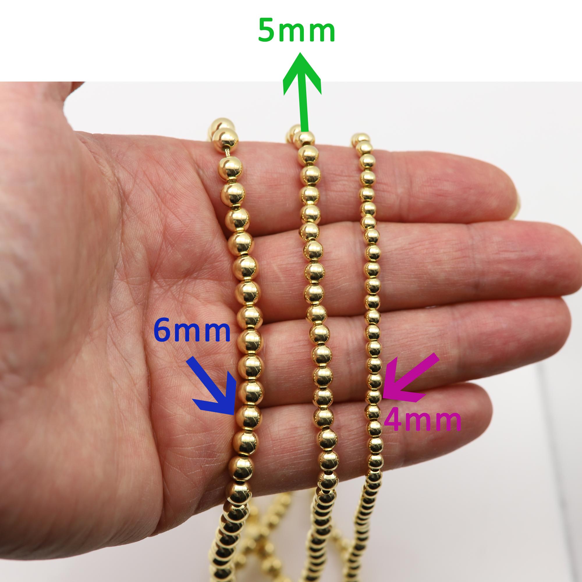 Bracelet à boules de perles en or jaune 14 carats fabriqué en Italie, 5 mm en vente 2